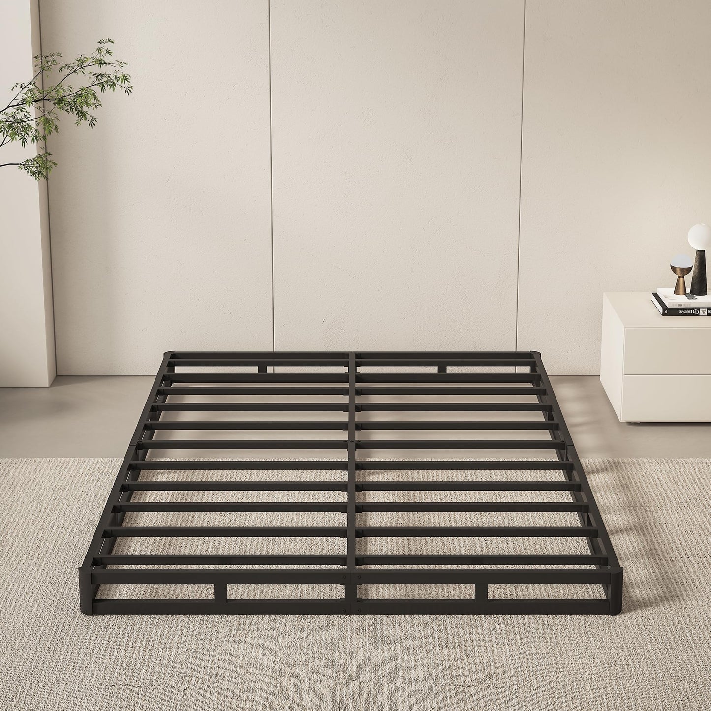 Oykomuc Box Spring Queen Size Bed Base, 5 Inch Low Profile, 3000 LBS Heavy Duty Metal Mattress Foundation with Fabric Cover, Easy Assembly, Quiet Noise Free, Non Slip