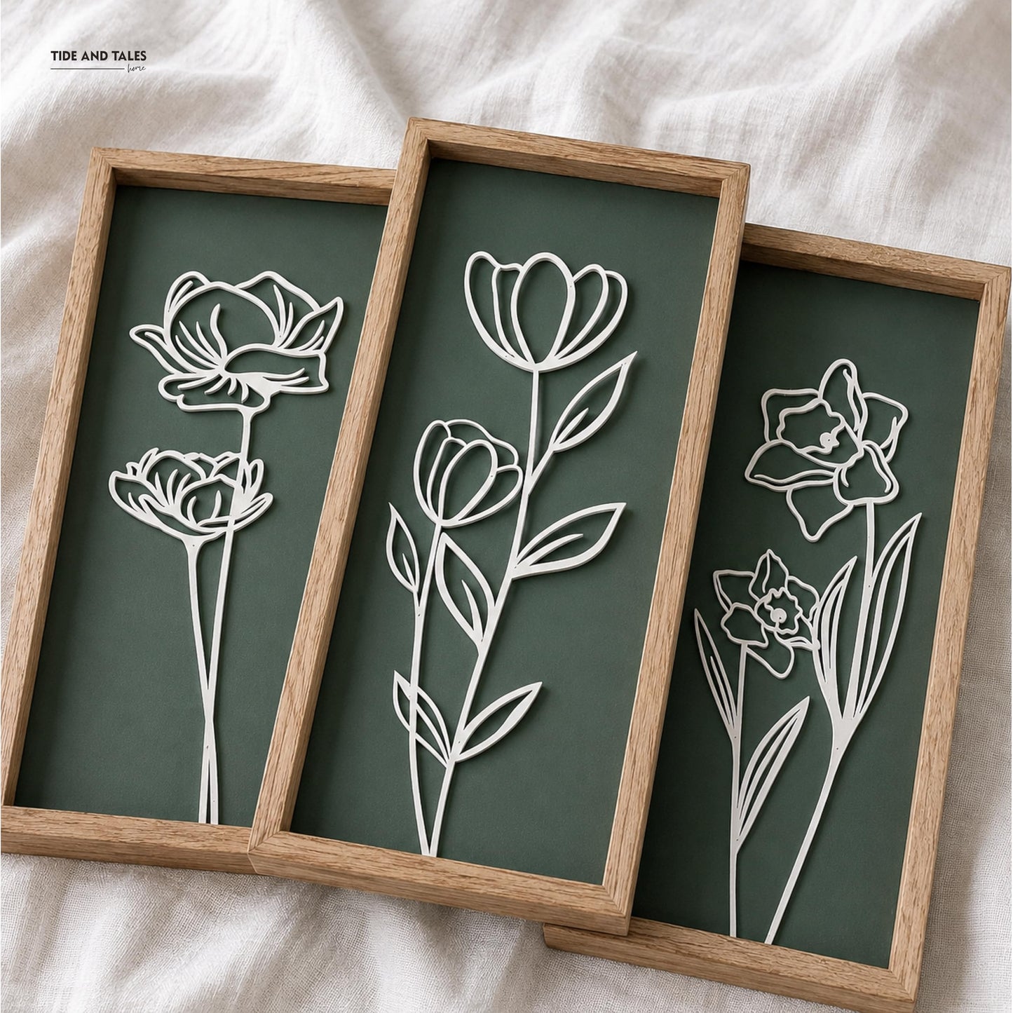3D Floral Green Wall Art (Set of 3) Lightweight, Wooden Ready-to-Hang Boho Framed Wall Art for Bathroom, Master Bedroom, Living Room or Office - Premium Sage Green Farmhouse Decor - Gift-Boxed