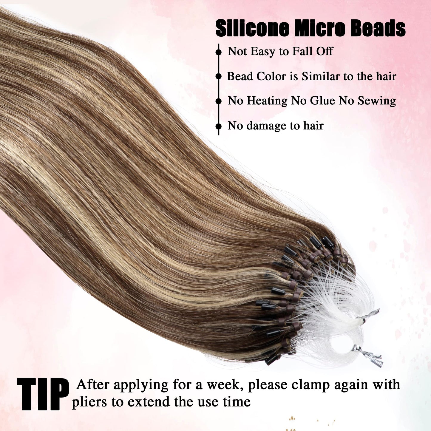 Senmy Micro Ring Hair Extensions Real Human Hair 24inch Microlink Human Hair Extensions #4/613 Medium Brown with Blonde Micro Loop Extensions Human Hair 0.5g/strand 50g/pack Micro Hair Extensions