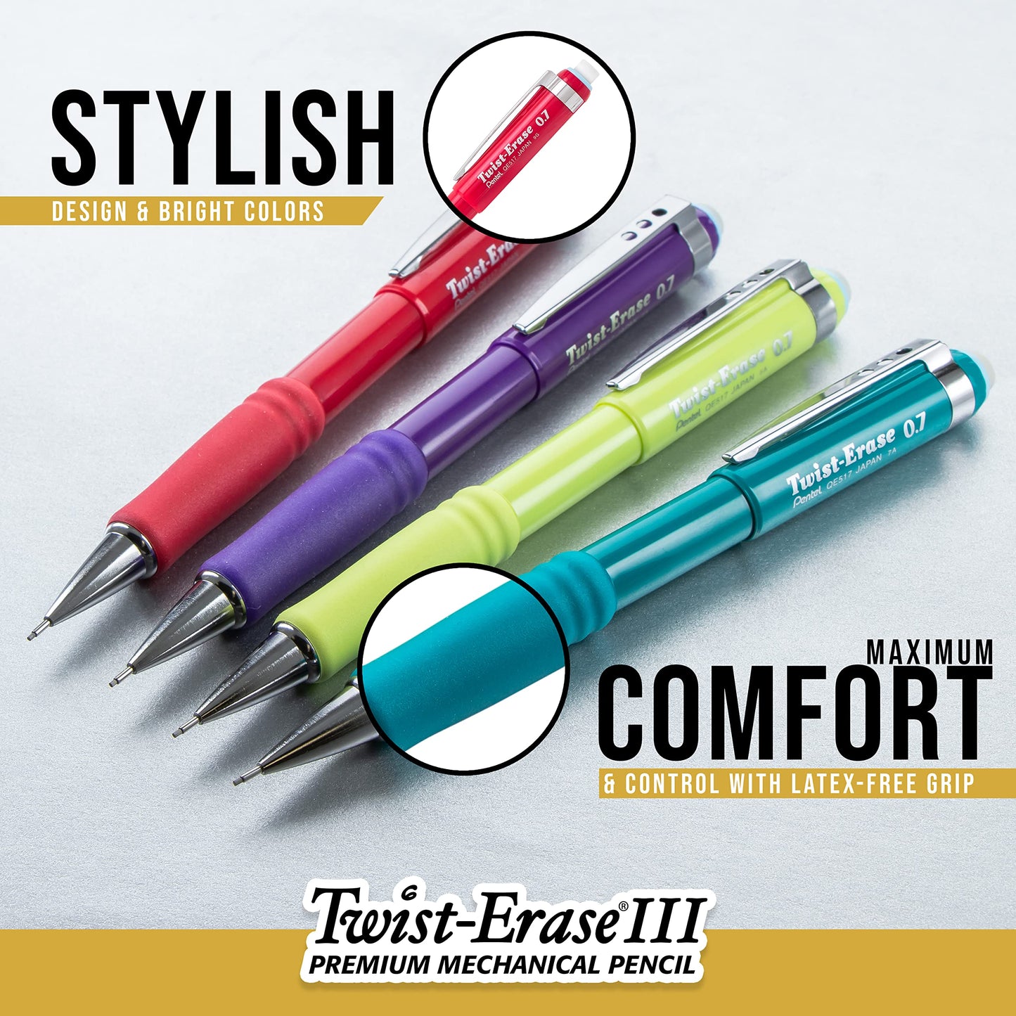 Pentel Twist-Erase III Mechanical Pencil, (0.5mm), Black Barrel, 12 Pack (QE515A)