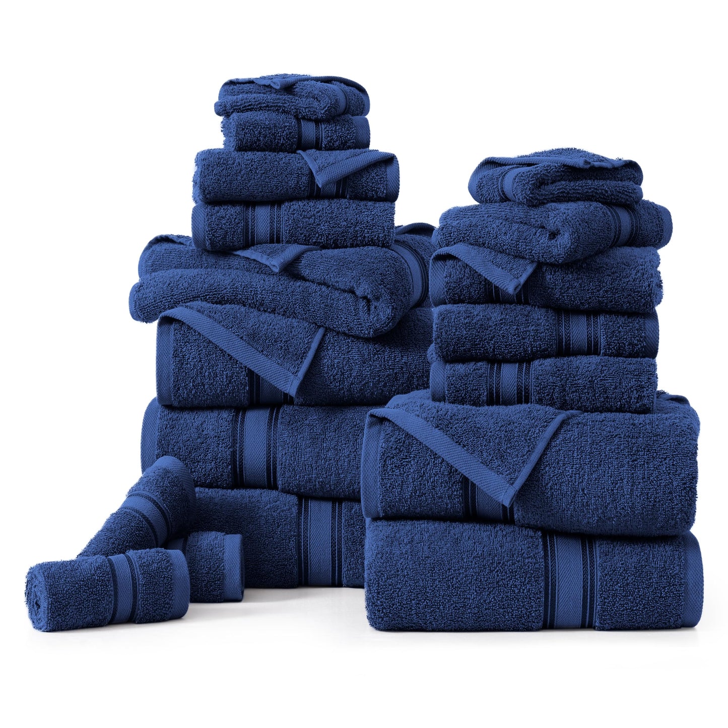 LANE LINEN 100% Mercerized Cotton Bath Towel Set of 18 – Zero Twist Shower Towels, 6 Bath, 6 Hand Towel & 6 Washcloths, Quick-Dry, Luxuriously Soft & Durable, Perfect for Everyday use – Navy