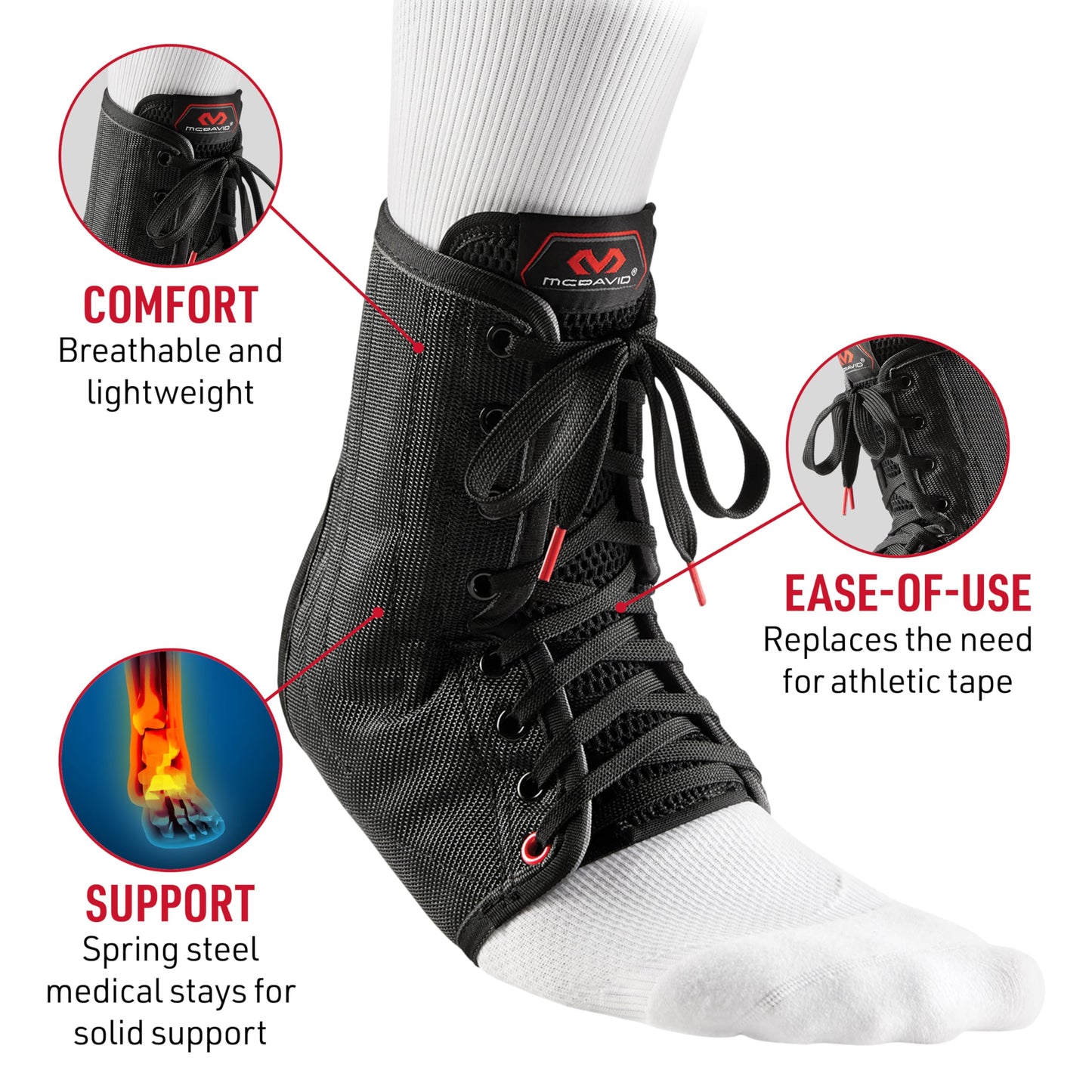 McDavid Ankle Brace with Lace-Up & Stays, Maximum Support, Comfortable Compression & Breathable Design