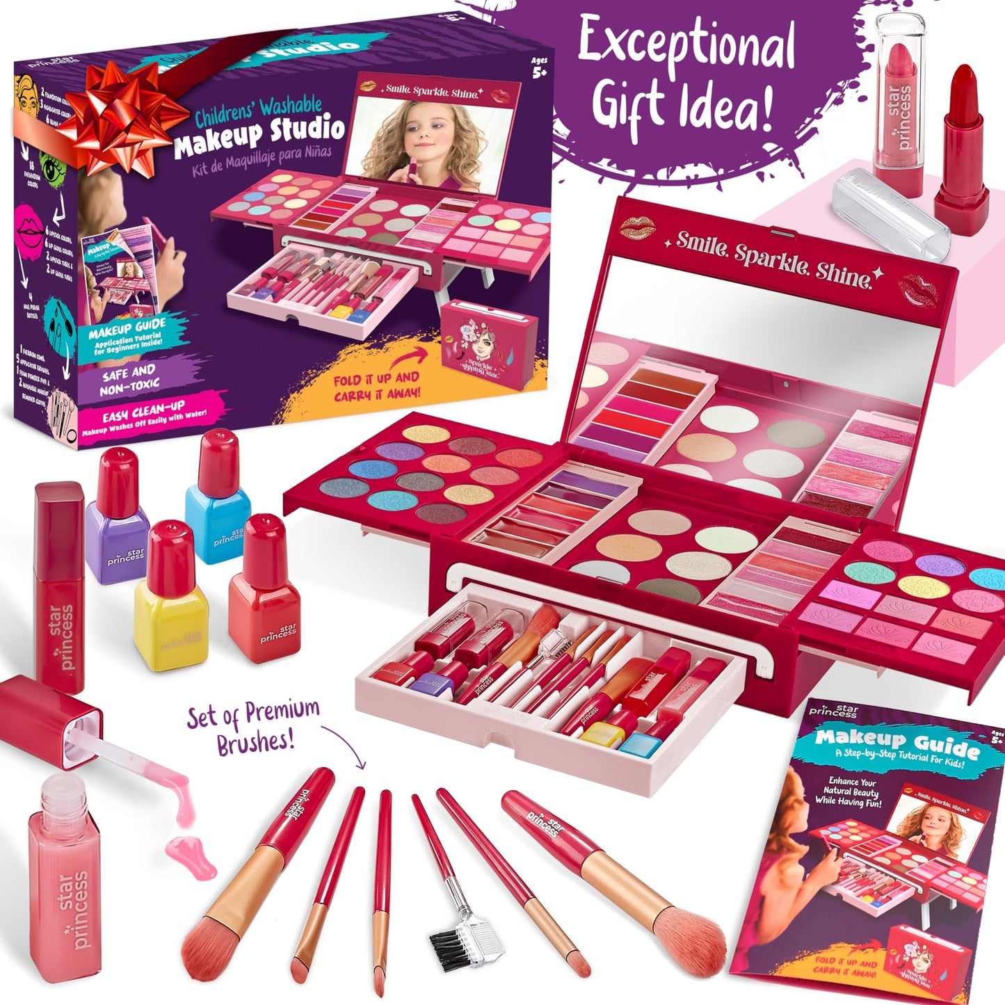 Kids Makeup Kit for Girls - Non-Toxic Real Washable Make Up Set for Little Girls - Pretend Play Toy Birthday Gift Idea for Girls Ages 3, 4, 5, 6, 7, 8, 9, 10 Year Old