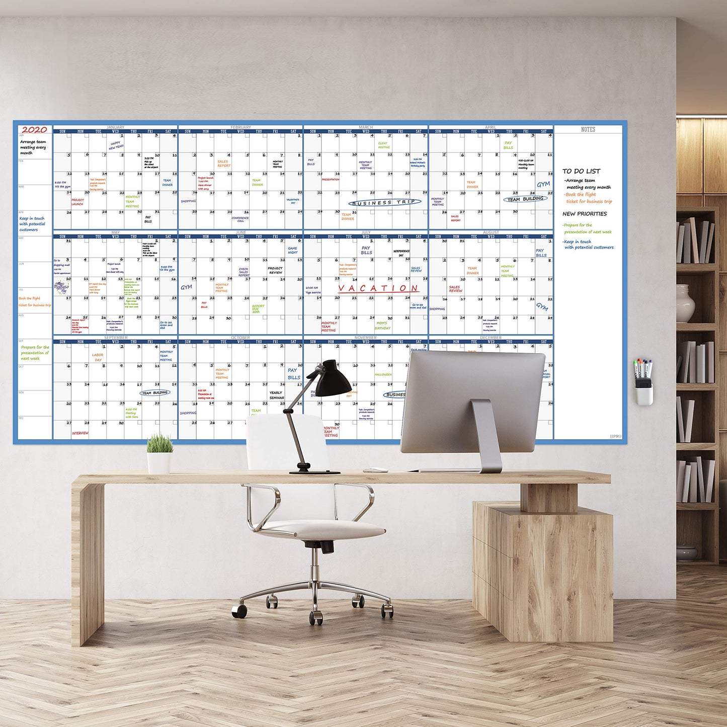 Large Dry Erase Wall Calendar - 38" x 72" - Undated Blank Reusable Yearly Calendar - Giant Whiteboard Annual Poster - Laminated Office Jumbo 12 Month Calendar