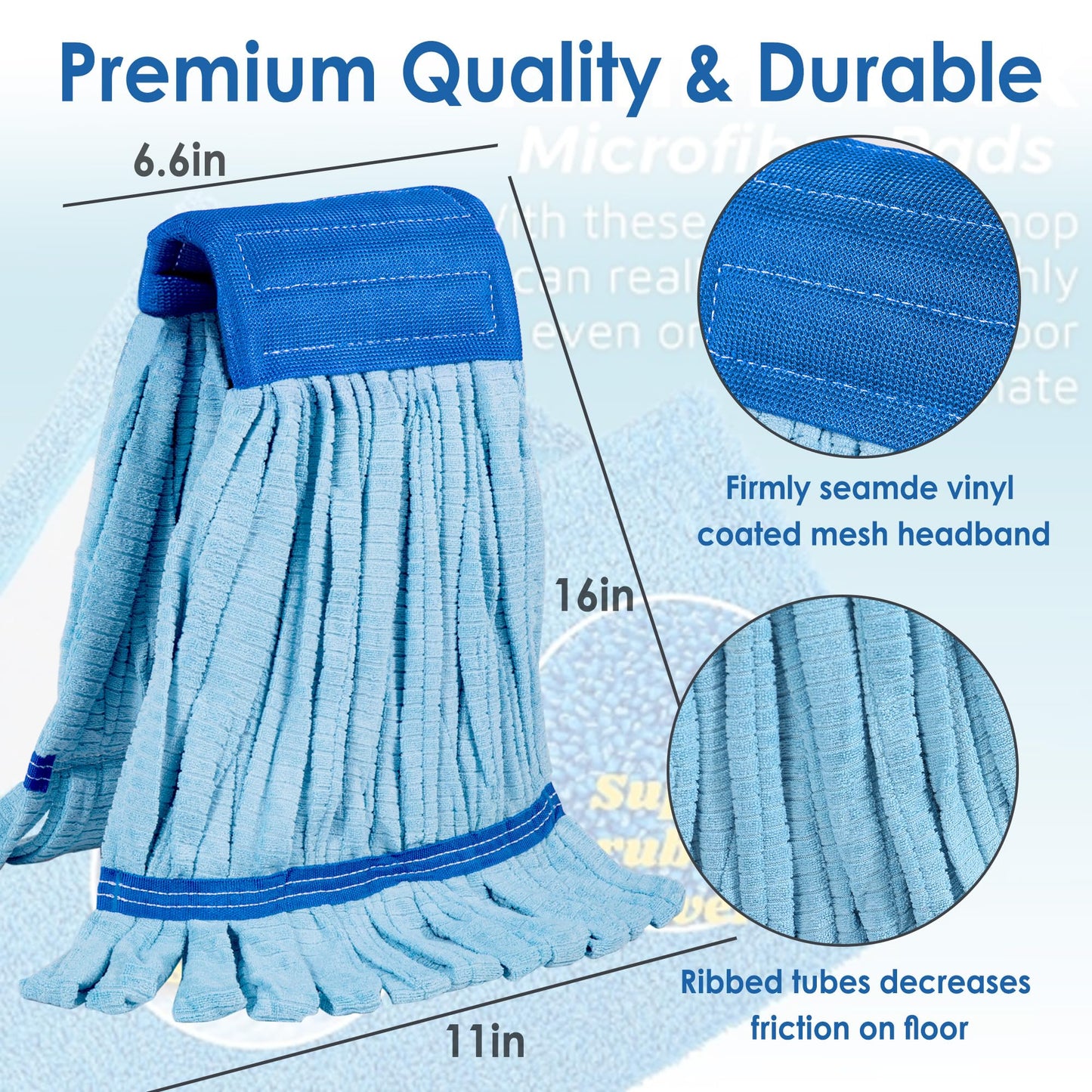 2 Pack - Large Commerical Microfiber Tube Mop 400GSM - Heavy Duty Industrial Wet Mop Head Refill, Thick Fiber, Replacement Heads, Extra Absorbent