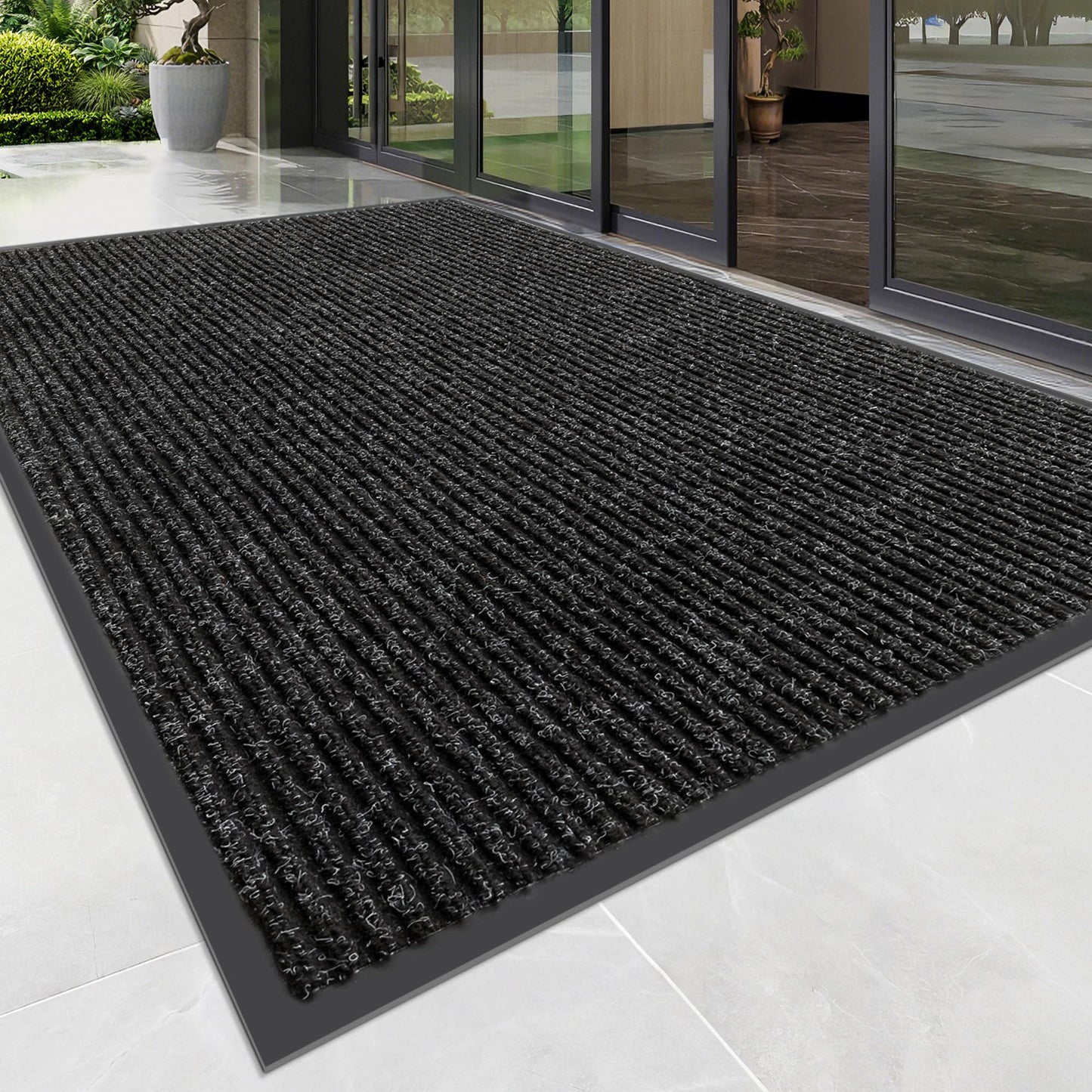 100pointONE Front Door Mat, Heavy Duty Indoor Outdoor Doormat for Entryway, 72" x 36" Low Profile Outdoor Mats for Home Entrance, Stain and Fade Resistant Welcome Mat for High Traffic Area, Black