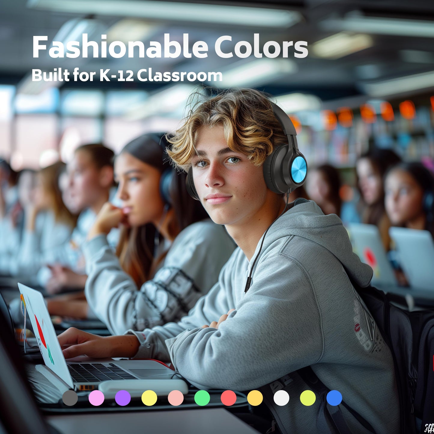 AILIHEN Headphones Wired 12-Pack Bulk for School Students Kids K-12 Classroom,Adjustable, Foldable, Over-Ear Headsets with Microphone HD Stereo Sound 3.5mm Jack for Chromebook, Laptop (Multicolor)