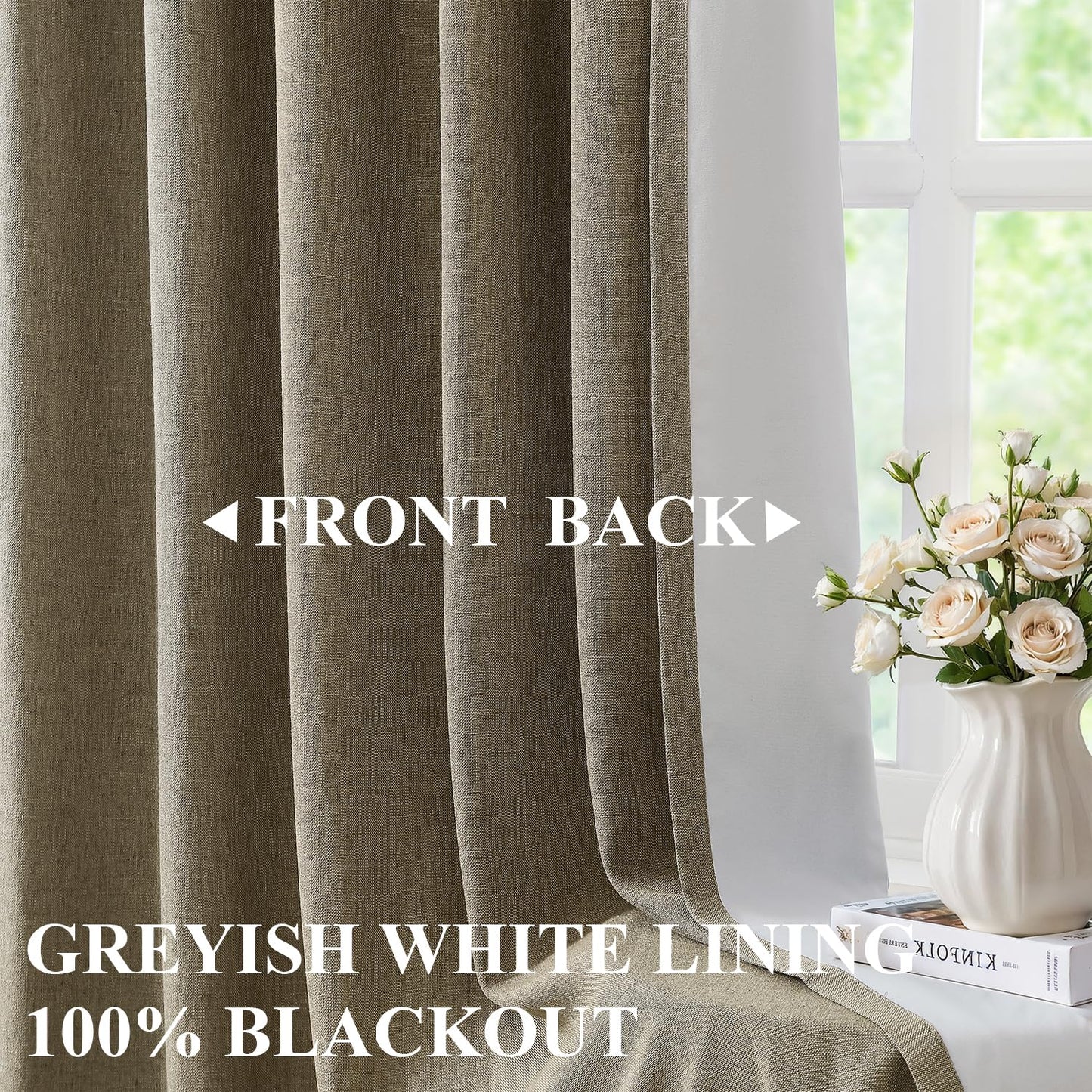 Vision Home Brown Pinch Pleated Full Blackout Curtains Linen Blended Room Darkening Window Curtains 90 inch for Living Room Bedroom Thermal Insulated Pinch Pleat Drapes with Hooks 2 Panel 40" Wx90 L