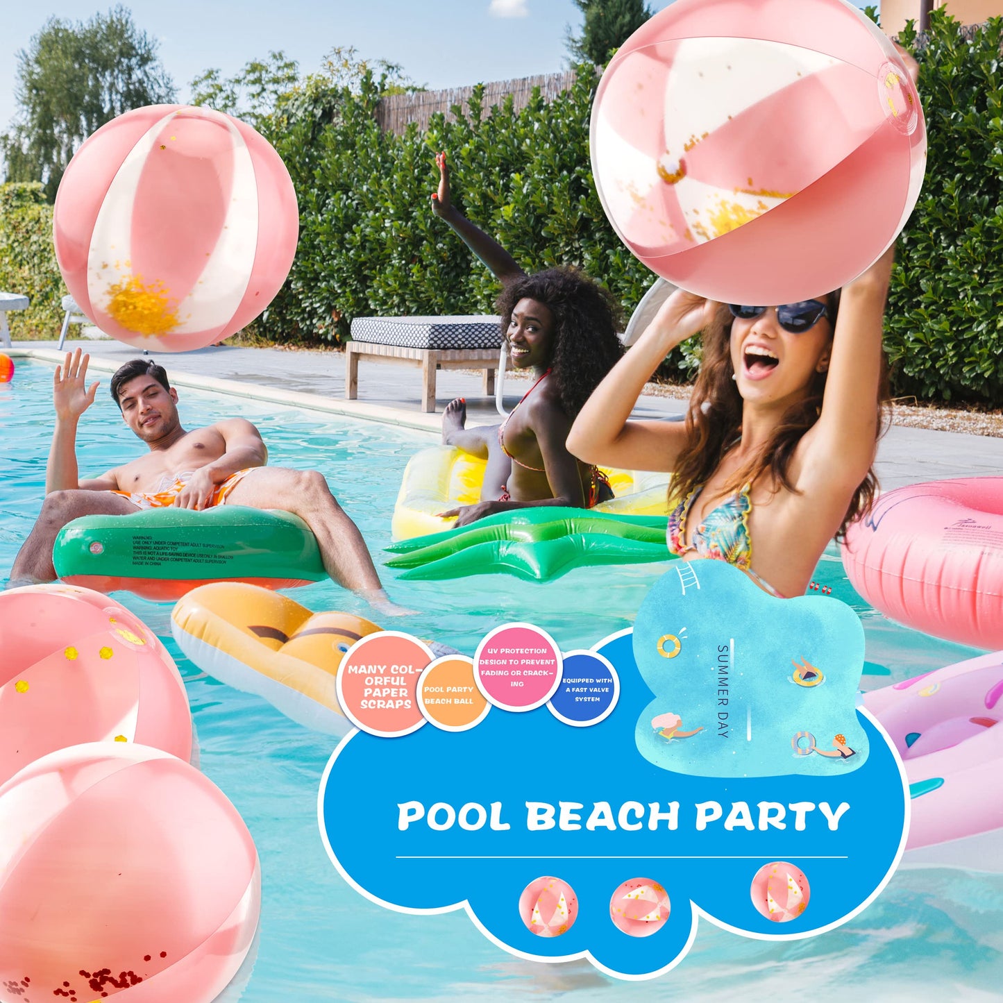 Sonarun 20 Pack 16 Inch Inflatable Glitter Beach Ball Rose Gold Confetti Beach Balls Bulk for Summer Beach Pool Water Party Play Toys Hawaii Luau Party Favors