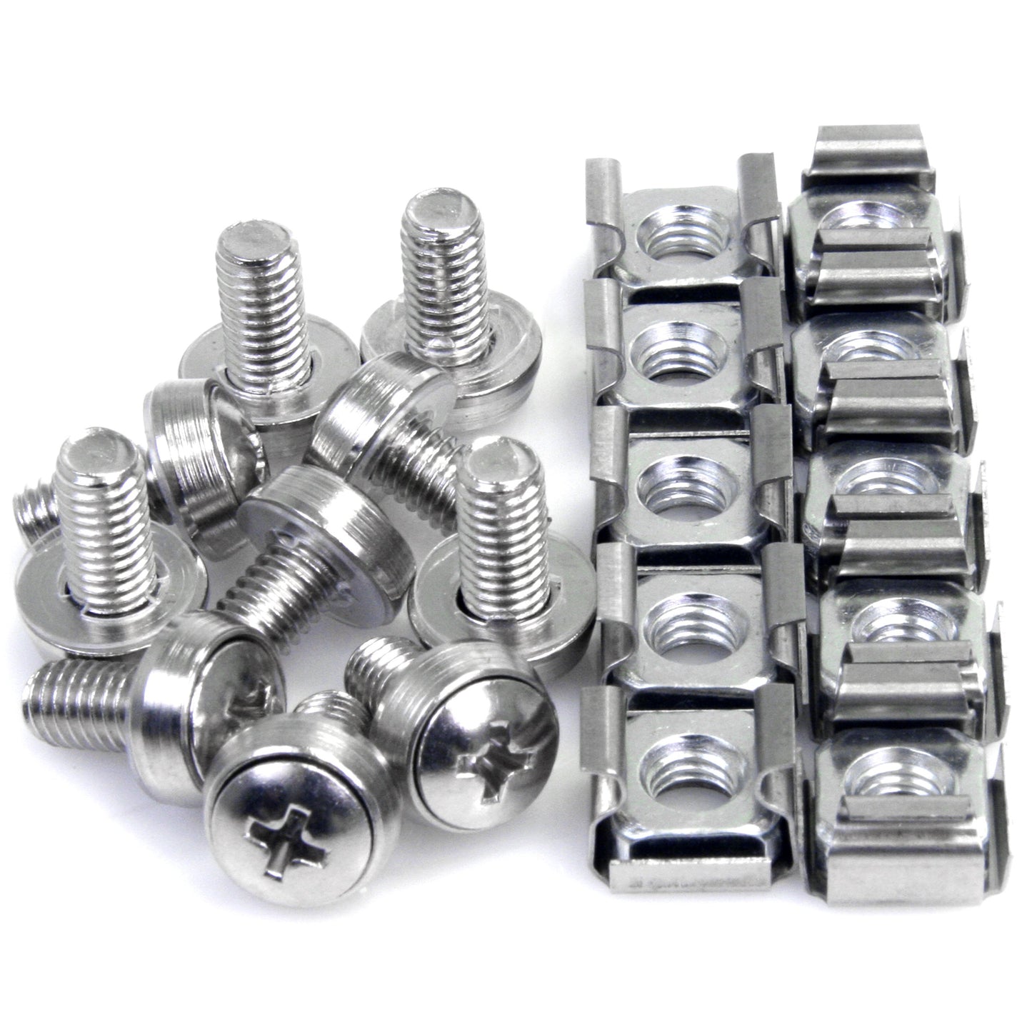 StarTech.com M6 Screws and Cage Nuts - 50 Pack - M6 Mounting Screws and Cage Nuts for Server Rack and Cabinet - Silver , TAA (CABSCREWM6)