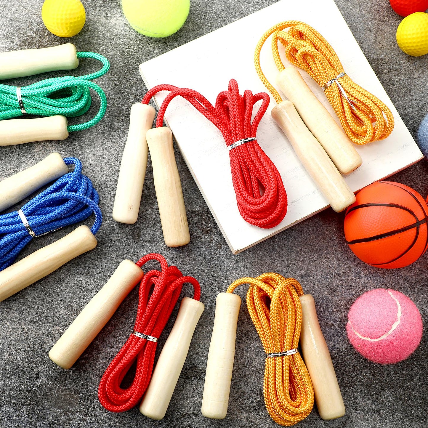Sonwyoung 30 Pack 8.53 Ft Jump Ropes for Kids Adults Adjustable Cotton Skipping Rope with Wooden Handle for Multiplayer Double Dutch Jump Rope Exercise Outdoor Fun School Sport Game Gift