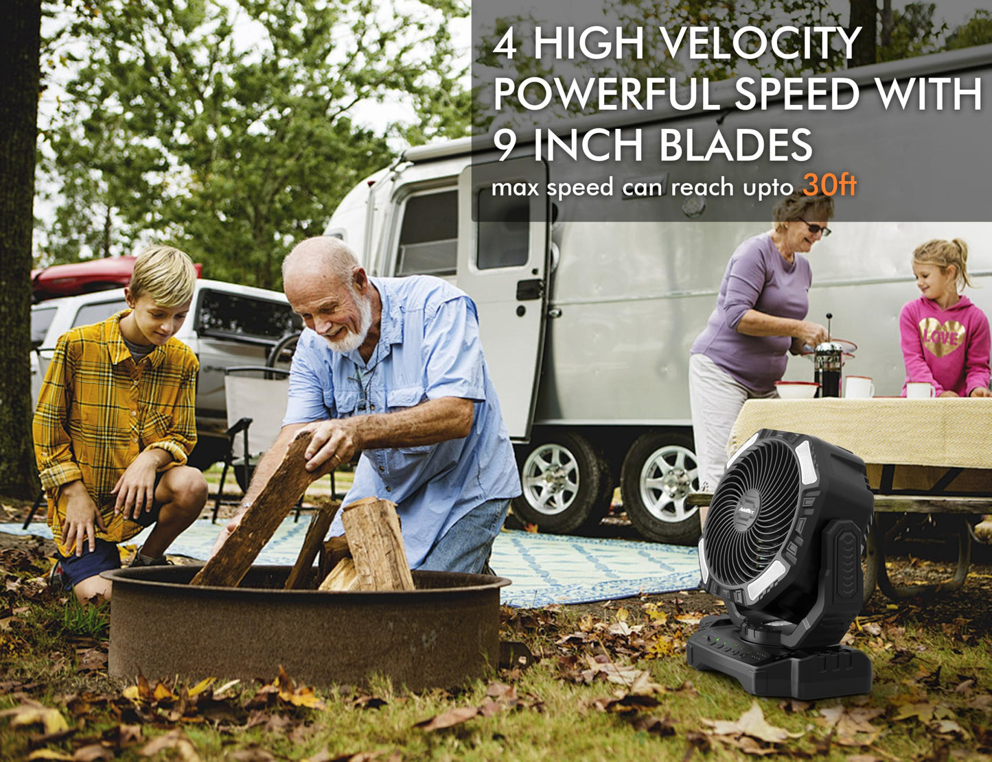 40000mAh Battery Powered Camping Fan, 136Hrs Cooling, Rechargeable Fan High Velocity, Auto 45°/90° Oscillation, Remote & Timer Battery Operated Fan for Car Travel RV Garage Patio Hurricane Emergency