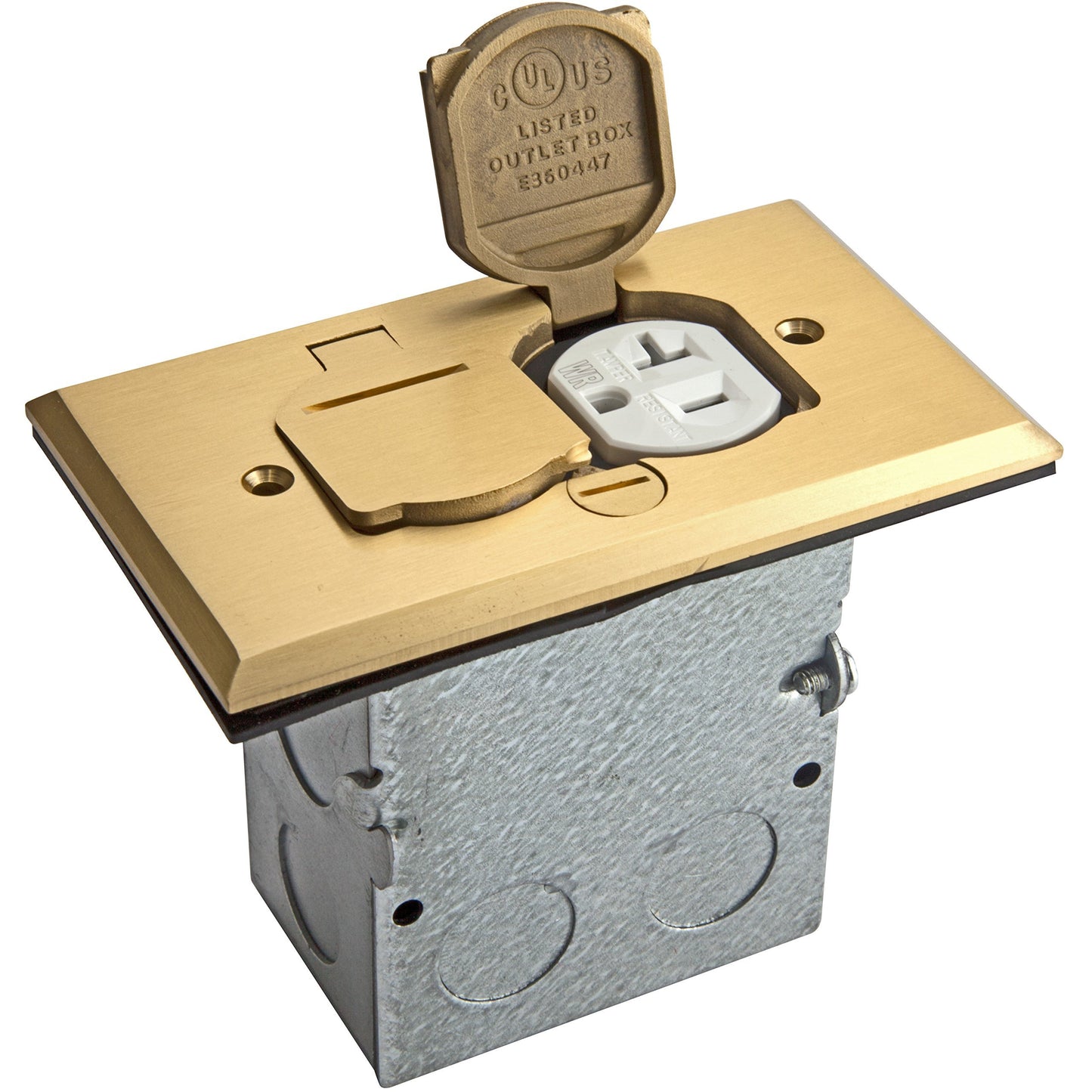 ENERLITES Flip Lid Cover Floor Box kit, 5” x 2.89” 1-Gang Cover, 20A Tamper-Weather Resistant Receptacle Outlets, Watertight Gasket, Corrosive Resistant Hardware, 975507-C, Brass (705507-C)