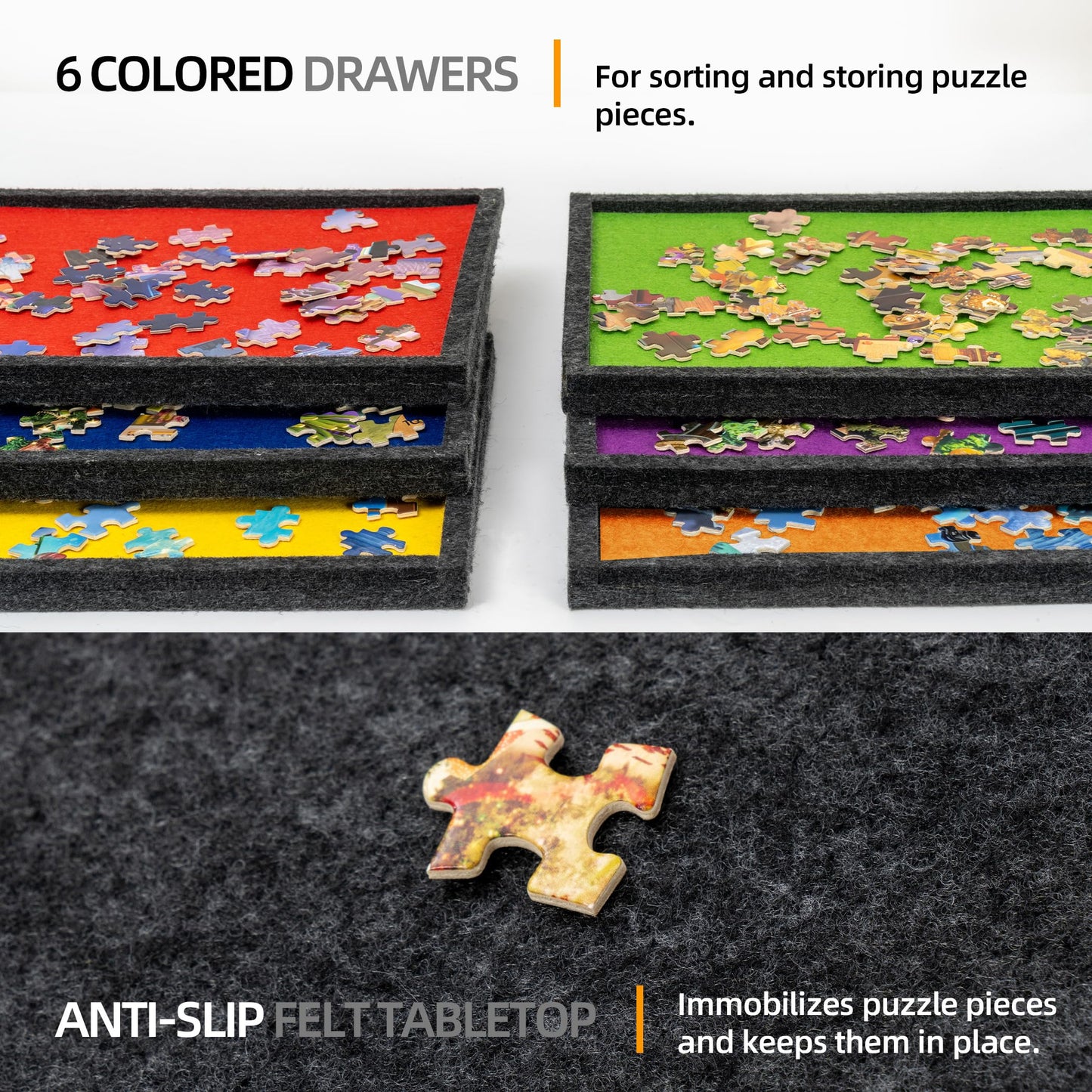 Lavievert 2000 Piece Tilting & Foldable Puzzle Table with 2-in-1 Designed Stand & Cover, Lightweight Felt Puzzle Plateau with 6 Colored Drawers, Portable Jigsaw Puzzle Board for Adults – Dark Gray