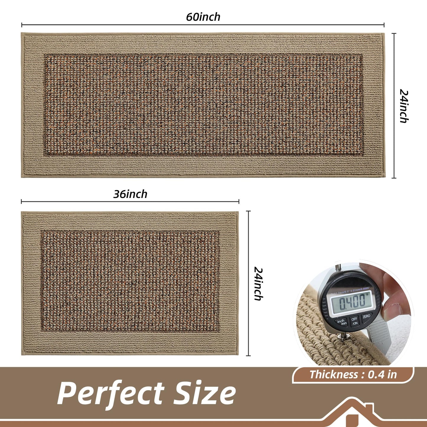 BEQHAUSE Kitchen Rugs and Mats Set of 2 Non-Slip Kitchen Mats for Floor, Absorbent and Stain Resistant Kitchen Runner, Machine Washable Rugs for Kitchen, Laundry & Sink, 24"x36"+24"x60", Taupe