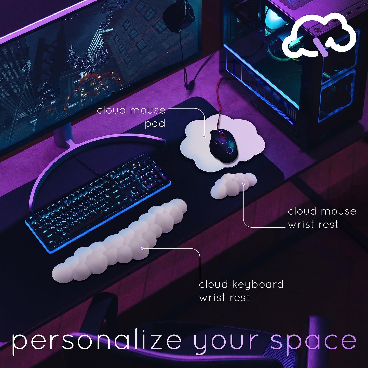 Qloud Cloud Wrist Rest Keyboard – Cloud Palm Rest Keyboard Rest Desk Cloud Wrist Pad – Keyboard Wrist Rest for Computer Keyboard Gaming Wrist Rest Cloud Arm Rest Keyboard Wrist Pad - Matte Black