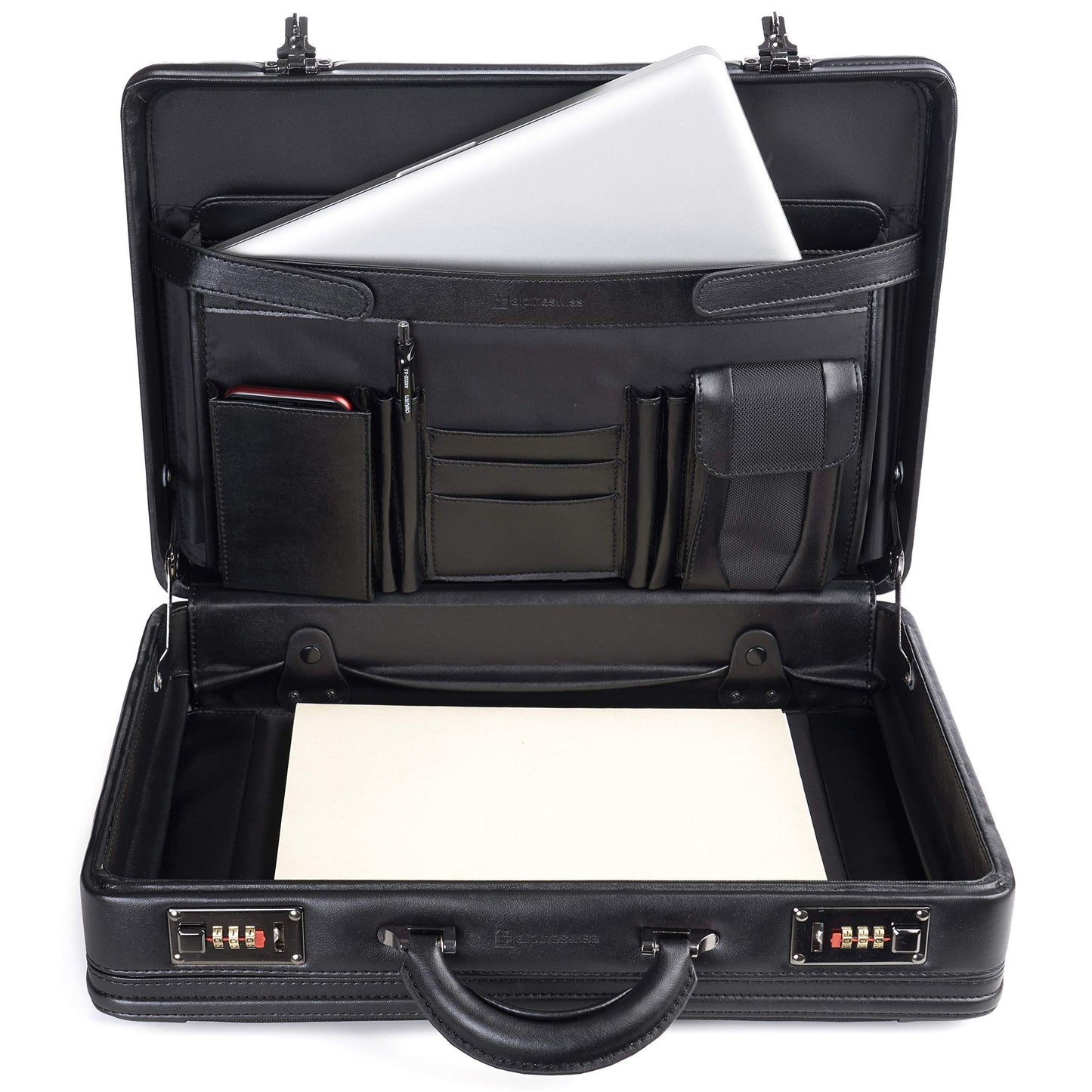 Alpine Swiss Expandable Attache Case Dual Combination Lock Hard Side Briefcase, Black