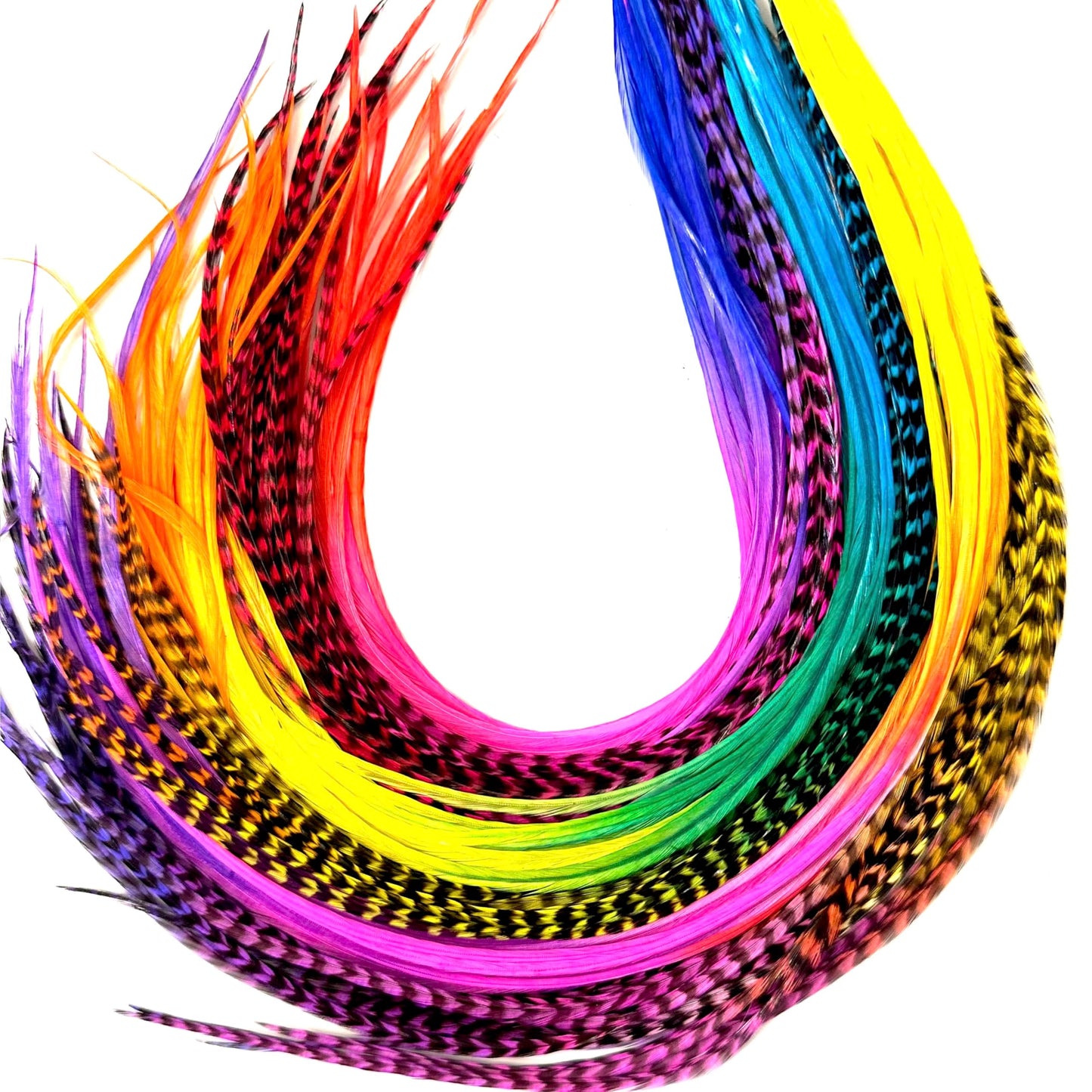 21 Rainbow Tie Dye Color Hair Feathers - 9”- 14” Long - Feathers for Hair Extension, Hair Extension DIY Kit - Eye-Catching Design - 20 Micro-link Beads - 100% Real Rooster Feathers
