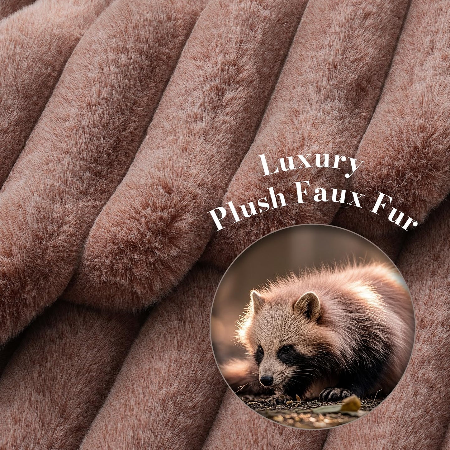 Amelie Home Faux Fur Throw Blanket for Couch, Ultra Cozy Fuzzy Fluffy Fur Luxurious Soft Striped Plush Gift Blankets for Family Sofa Chair Bedroom, 55"x70", Ionic Fox Brown