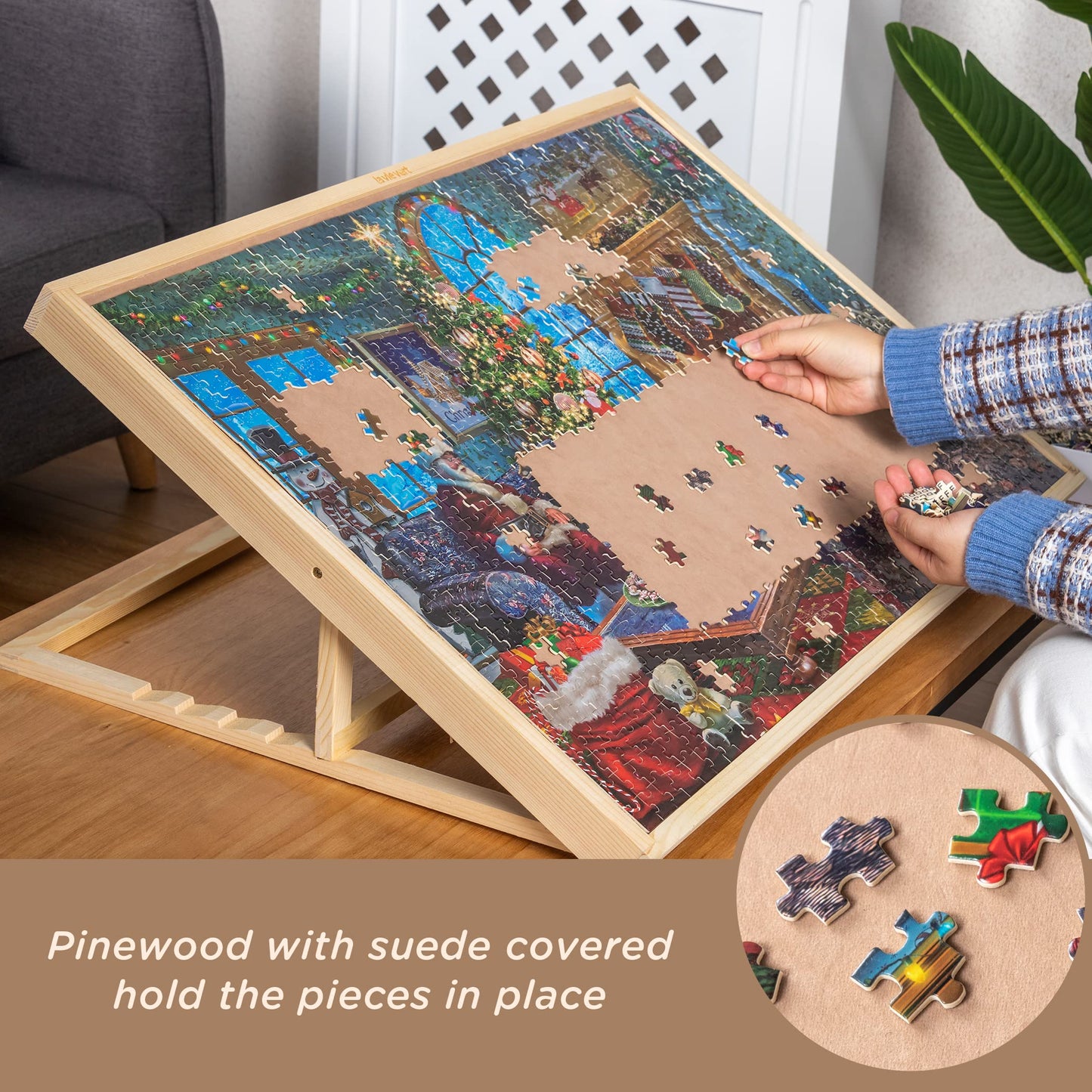 Lavievert 1000 Piece Tilting Jigsaw Puzzle Board with Wooden Cover, Adjustable Puzzle Board with Built-in Easel/Stand, Portable Puzzle Table with Non-Slip Flannel Tabletop for Adults & Kids