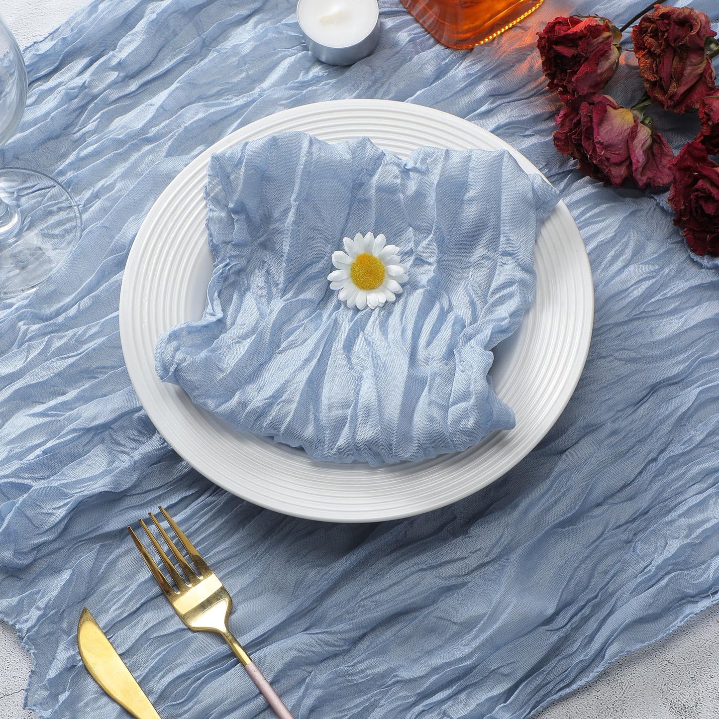 100 Pieces Gauze Cheesecloth Napkins 19.7 x 19.7 Inch Dinner Cloth Napkins with Wrinkled Decorative Cloth Napkins for Home Wedding Rustic Table Decoration (Dusty Blue)