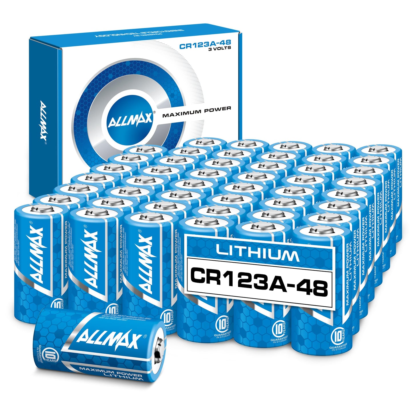 Allmax CR123A Maximum Power Lithium Batteries (48 Count) – Longest Lasting, Leakproof, 10-Year Shelf Life, Ultimate Performance, Perfect for Wireless Security Systems (3V)