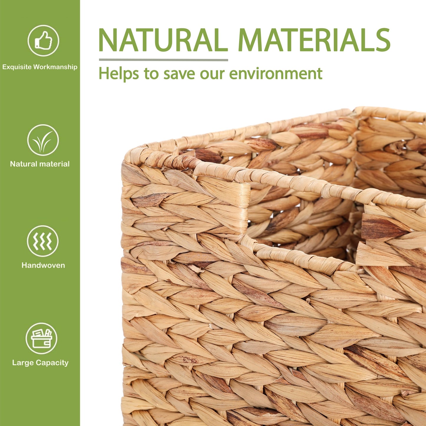 10.5 x 10.5in Wicker Storage Baskets, Cube Foldable Water Hyacinth Storage Baskets for 11 x 11 Cube Shelves Set of 4