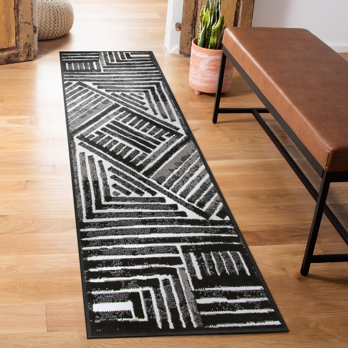 Rugshop Contemporary Stripe Design High Traffic Runner Rug for Hallway,Kitchen,Bedroom,Entryway,Living Room 2' x 7' Black