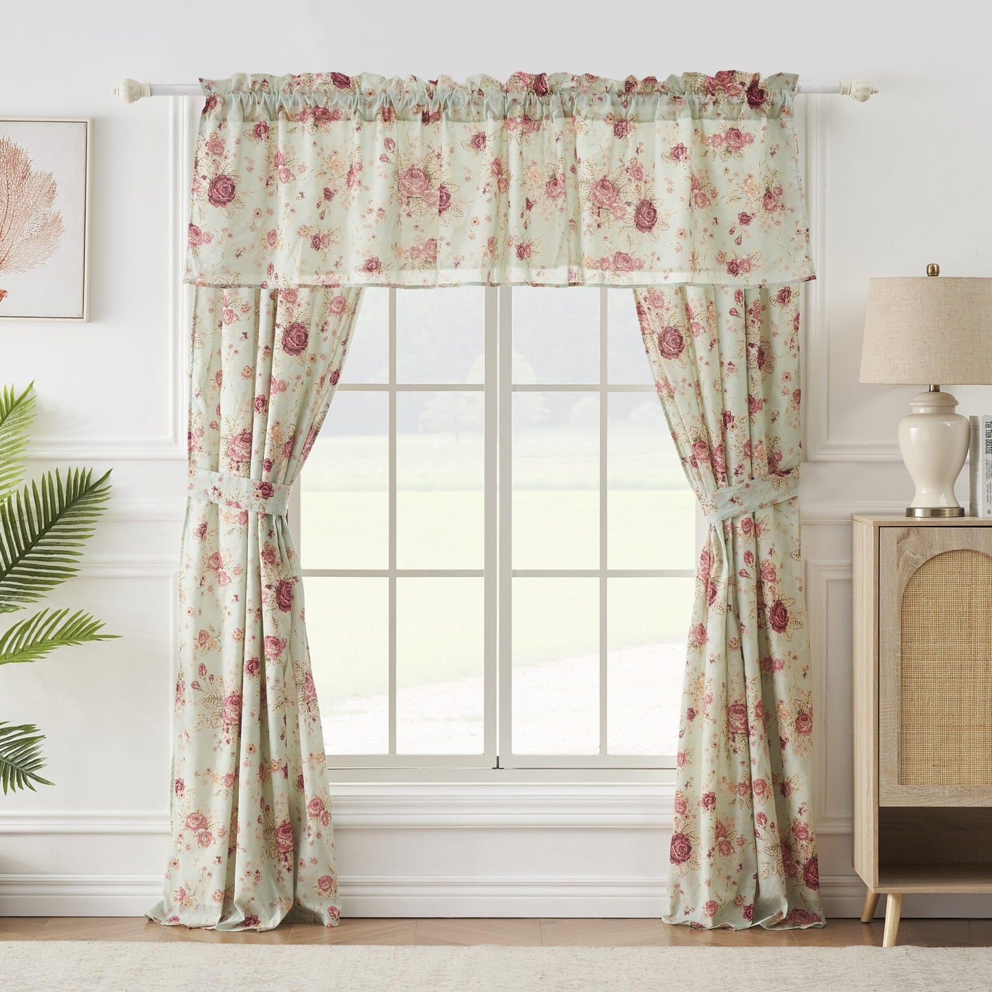Greenland Home Antique Rose 100% Cotton Window Treatment, Panel Pair + Valance, Blue