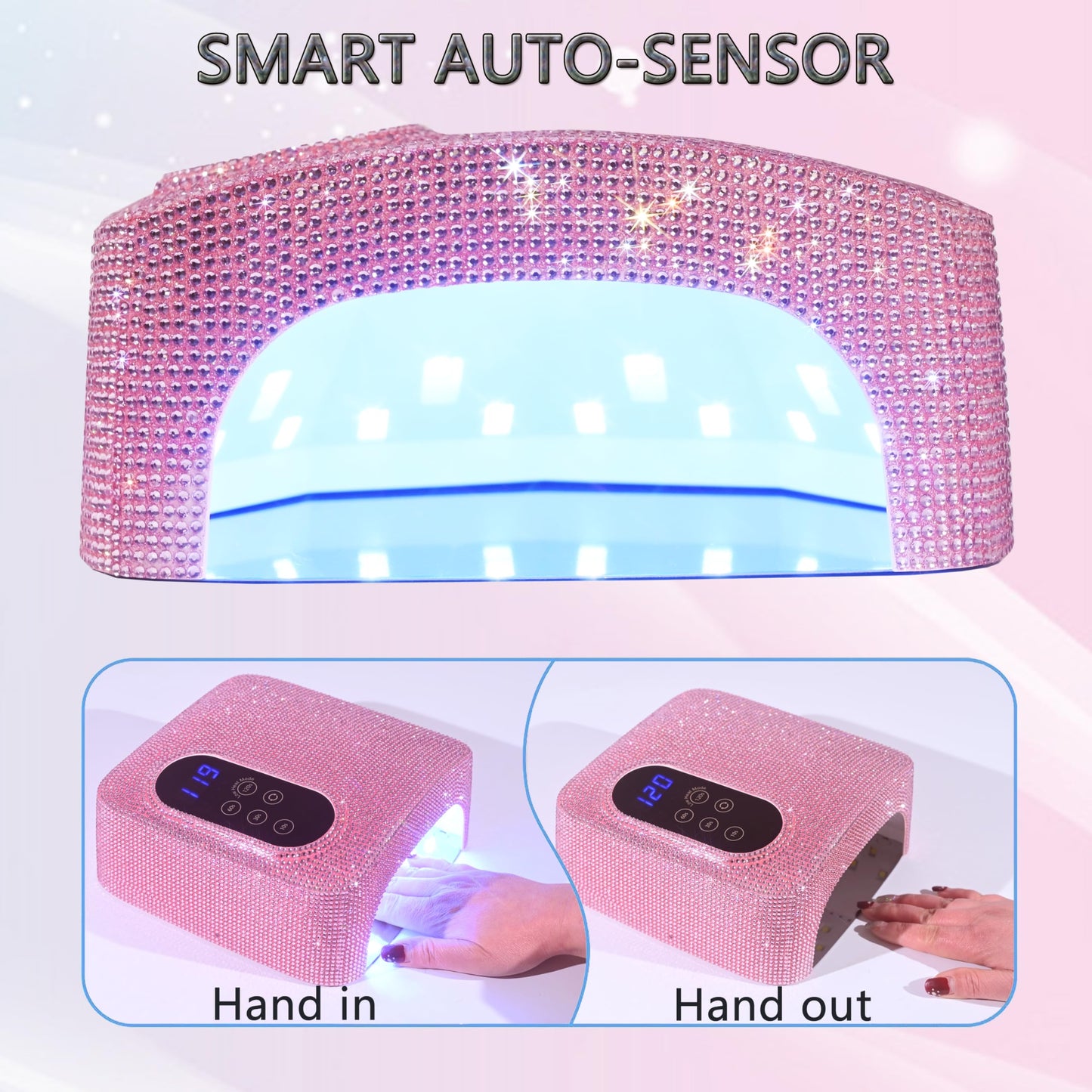 72W UV LED Nail Lamp,Rechargeable Cordless Nail Dryer,Portable UV Led Nail Light with Full Diamond on Surface,Professional Curing Gel Polish Acrylic Nails Tools for Home & Salon
