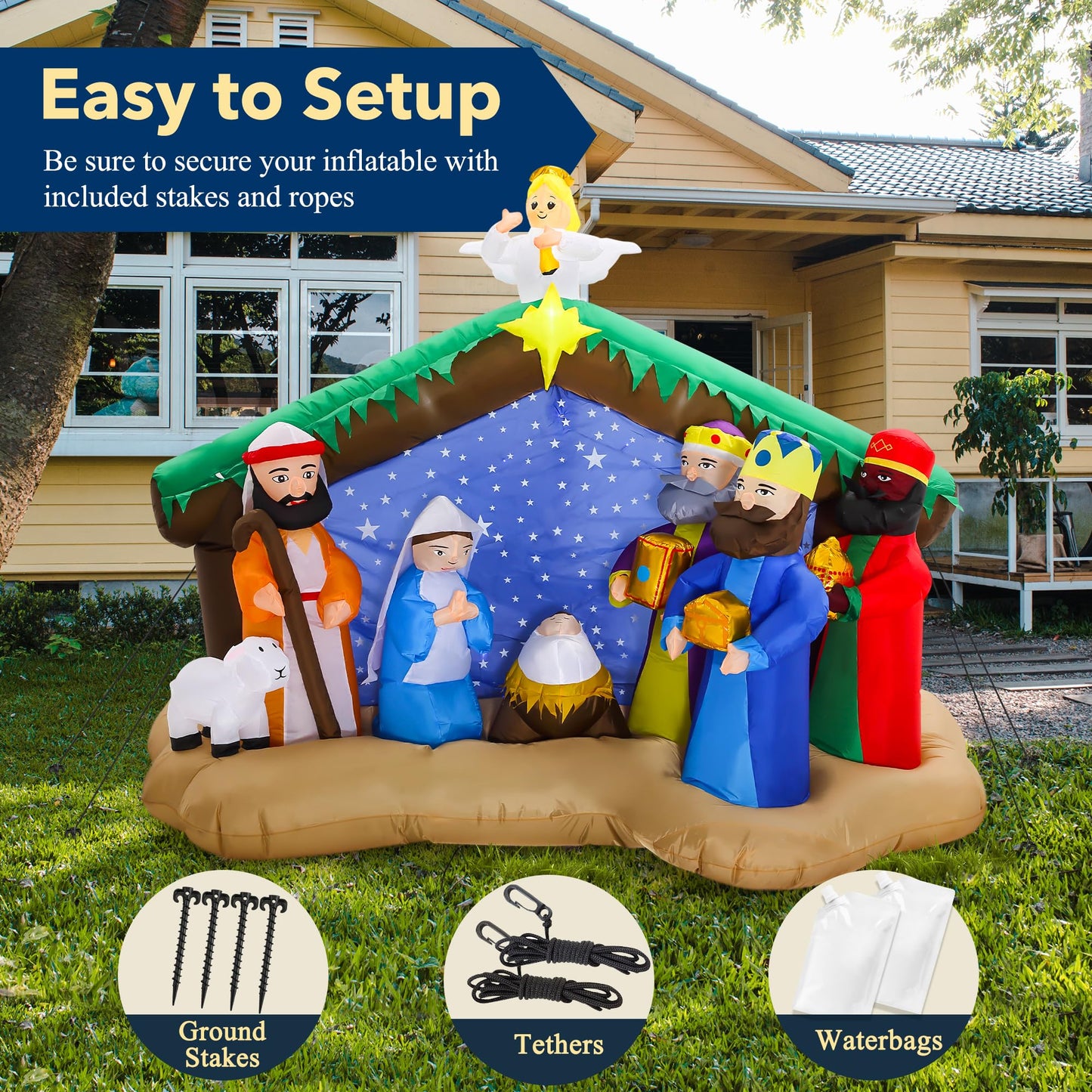 8.5 FT Christmas Inflatables Nativity Scene Outdoor Decorations, Christmas Blow Up Yard Decorations Nativity Sets for Garden Lawn Xmas Decor