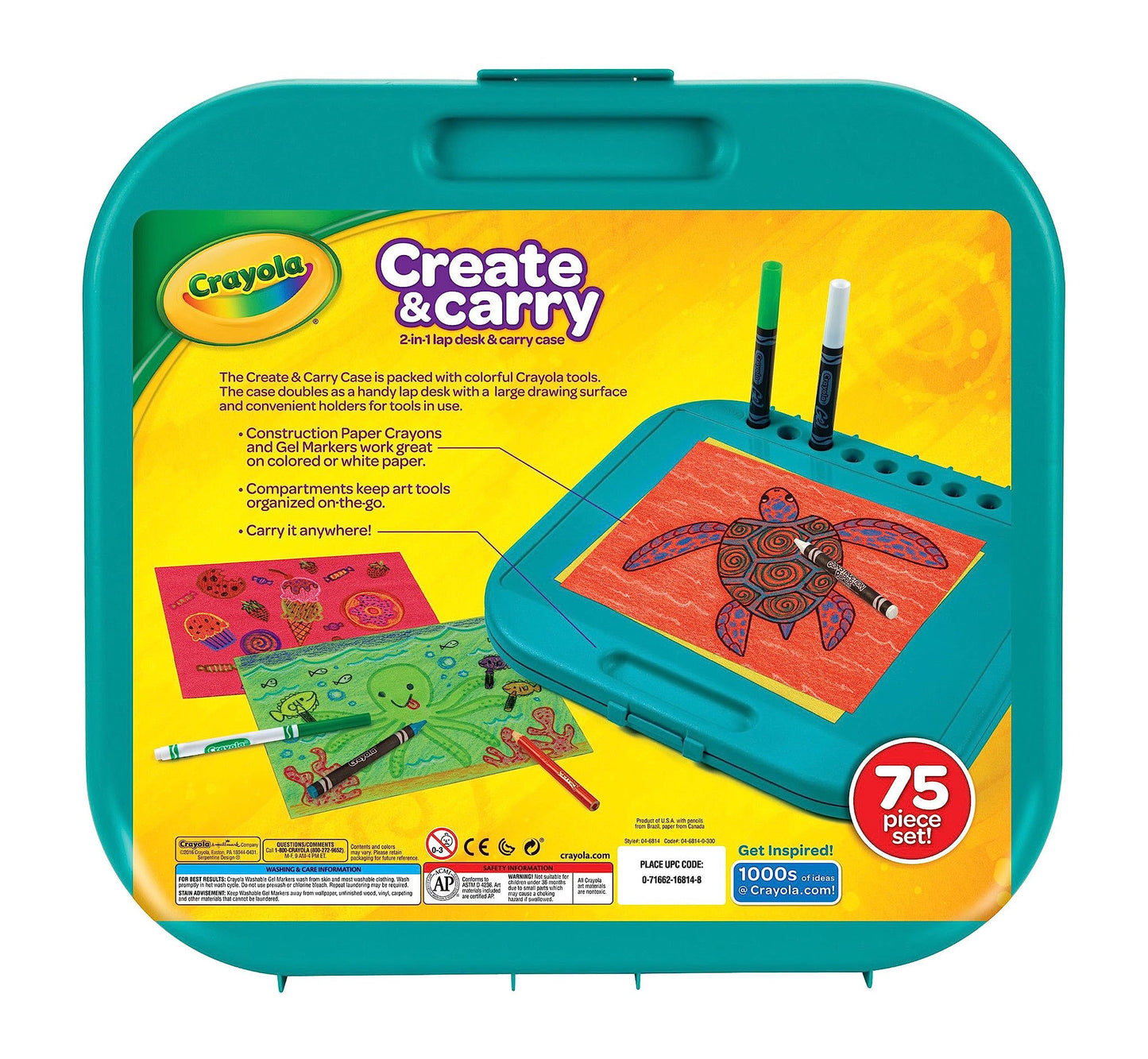 Crayola Create 'N Carry Travel Art Set for Kids (75pcs), 2-in-1 Lap Desk & Carrying Case, Holiday & Christmas Gifts for Kids, Art Supplies Kit for Crafting, Drawing & Coloring, Pack of 4