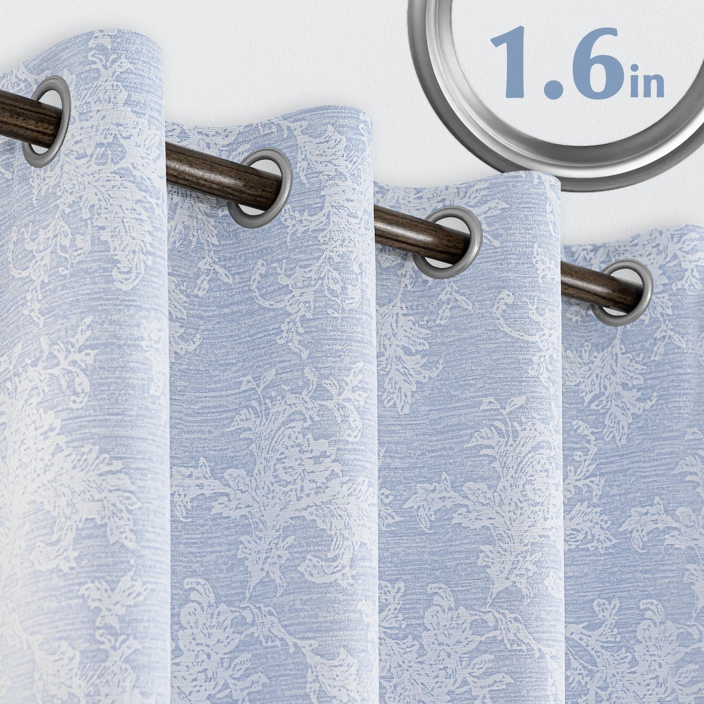 FMFUNCTEX Blue Floral Jacquard Blackout Curtains 84 Inches Long for Bedroom, Scroll Flower Chenille Farmhouse Curtains for Living Room Darkening Thermal Insulated Grommet Window Drapes 2 Panels