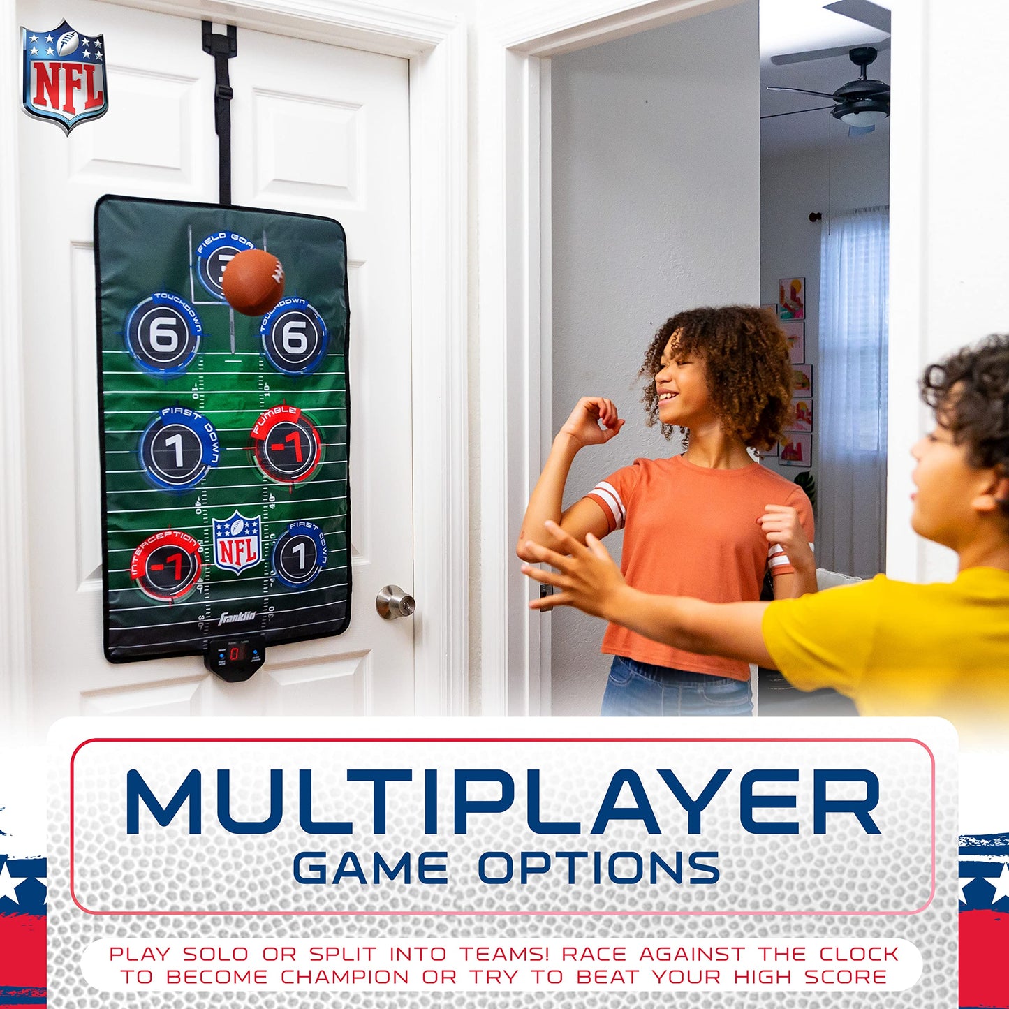 Franklin Sports NFL Electronic Football Target Toss Game - Over The Door Football Throwing Target for Kids - Score N' Sounds Mini Toy Game