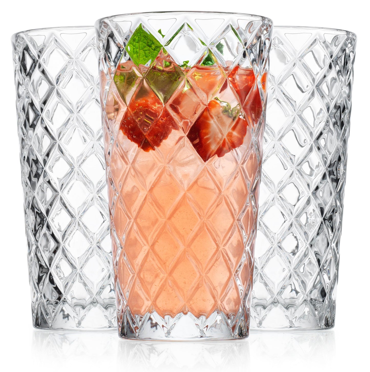 Glaver's Drinking Glasses - Set of 10-14oz. Highball Glass Cups - Dishwasher Safe Cocktail - Diamond Cut Shape - Tall Beer Glasses, Water Glasses, Bar Glass, Wine, Juice, Iced Tea
