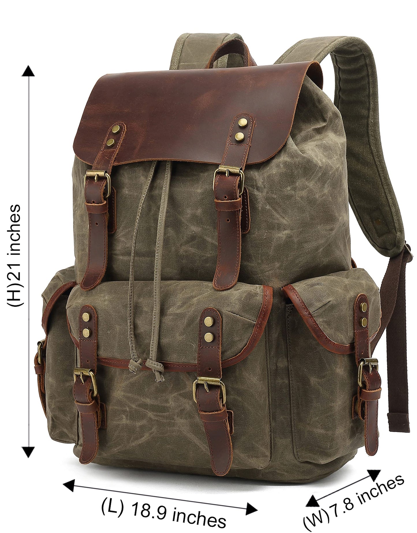 HuaChen Leather Backpack for Men,Waxed Canvas Shoulder Rucksack for Travel Laptop Bag OVERSIZE - M80 Army Green XL