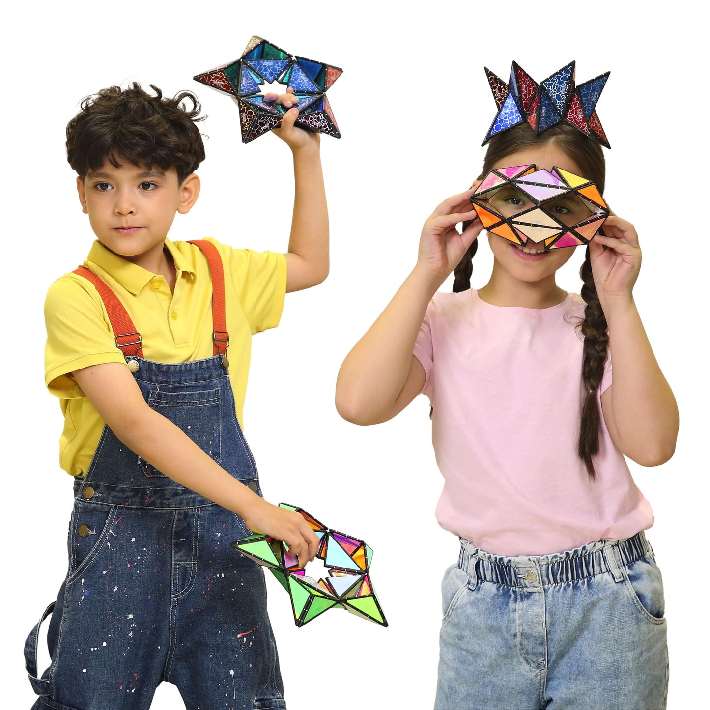 TOSY Magnet Pyramid Glow - 1 Cube Transforms into 1 Billion Shapes, 12 Pieces, 243 Rare Earth Magnets, Glowing, Holographic Design Magnet Tiles Creative Puzzle STEM/STEAM Toy, 4-Pack