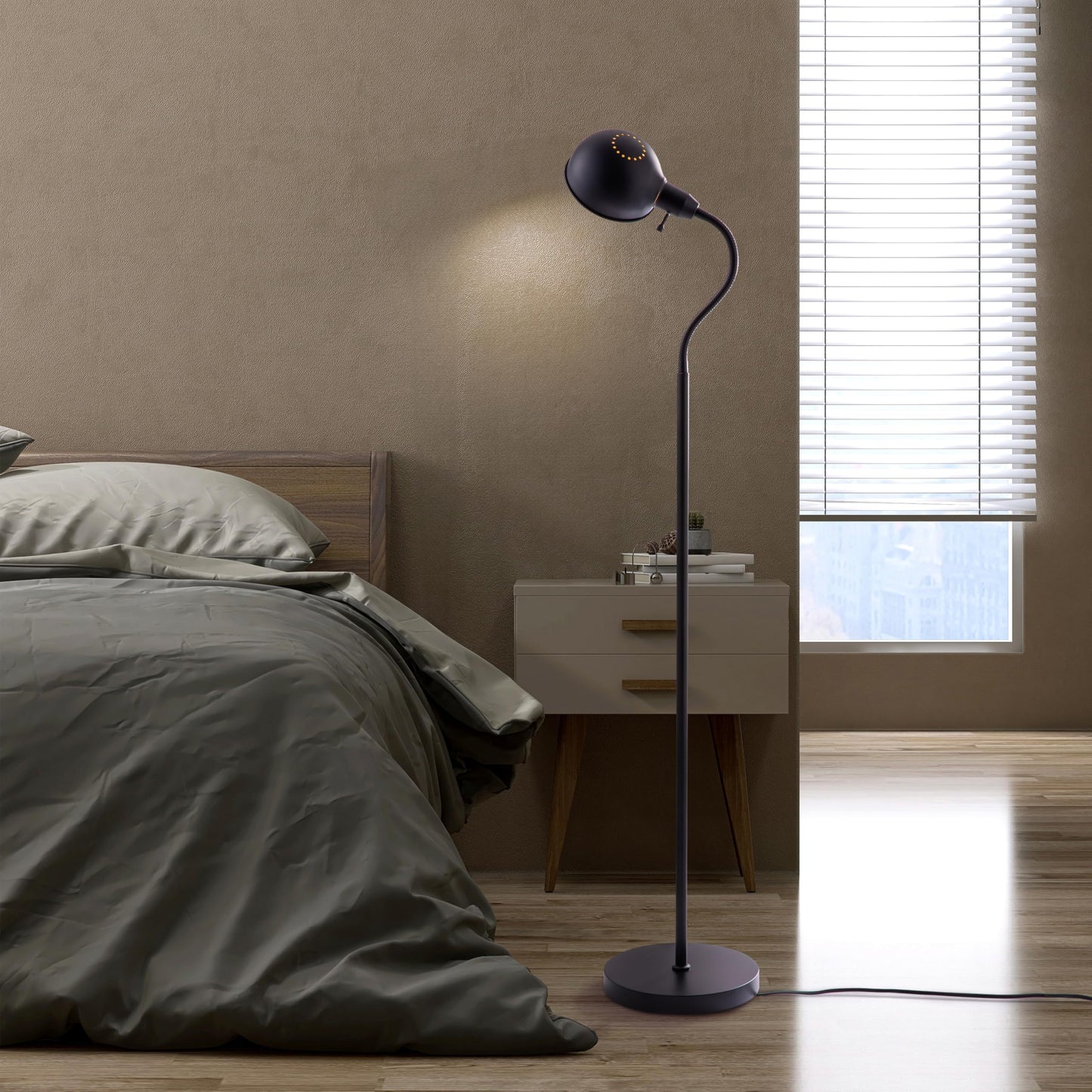 O'Bright Nova - Adjustable Floor Lamp with Flexible Gooseneck and Rotatable Shade, E26 Socket, 10-Inch Base - Ideal for Reading, Bedside, Living Room, Black