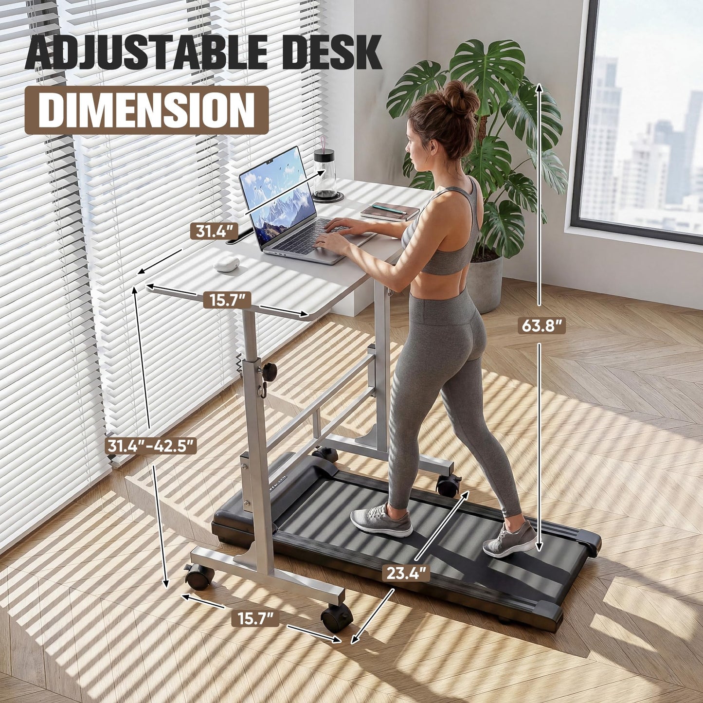 Furmax 31.4" Small Portable Standing Desk Height Adjustable with Lockable Wheels, Mobile Stand Laptop Computer Workstation for Walking Pad Treadmill (White)