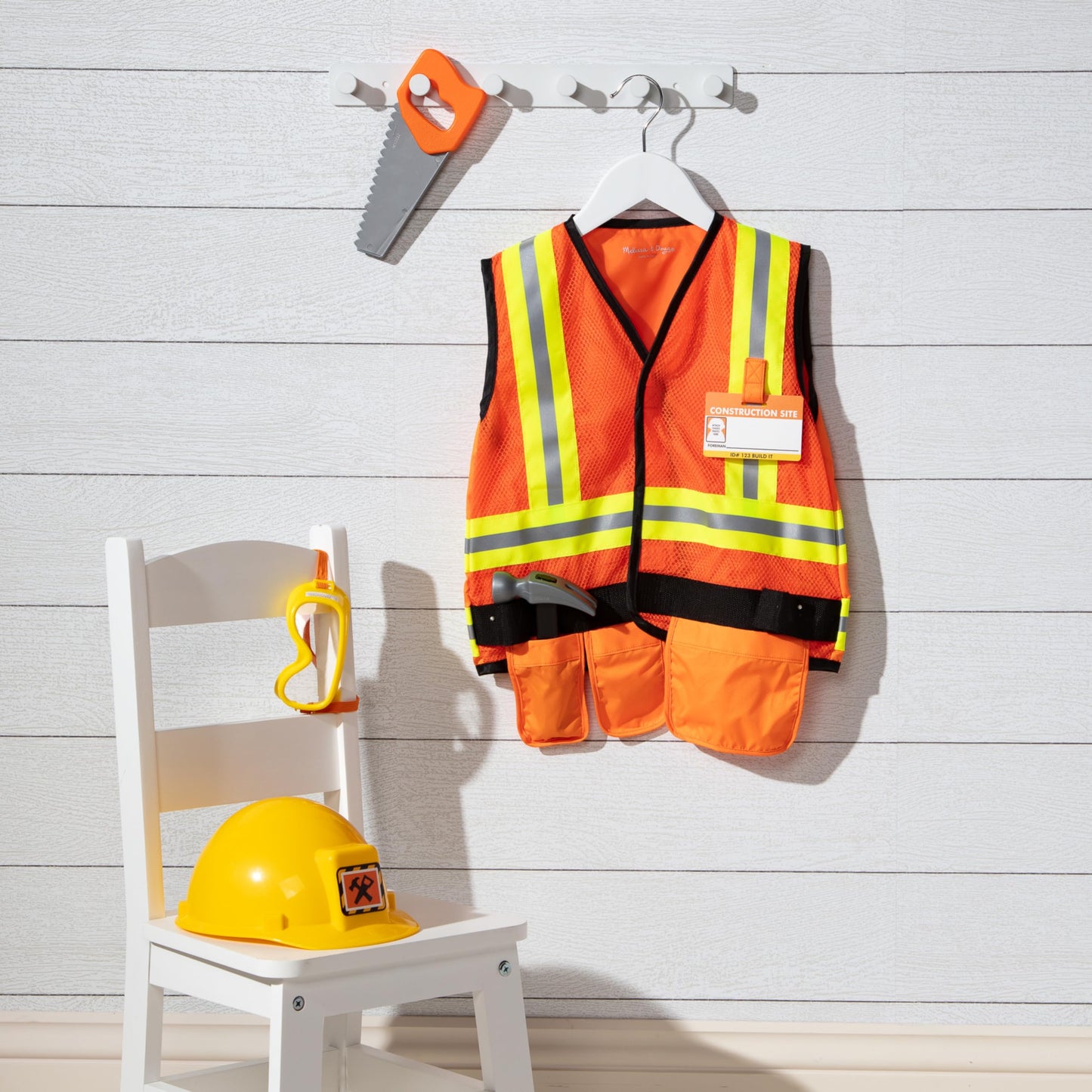 Melissa & Doug Construction Costume, Pretend Play Dress Up Set (6-Pc) Tools, Vest & Accessories, Role Play Toys for Kids 3+