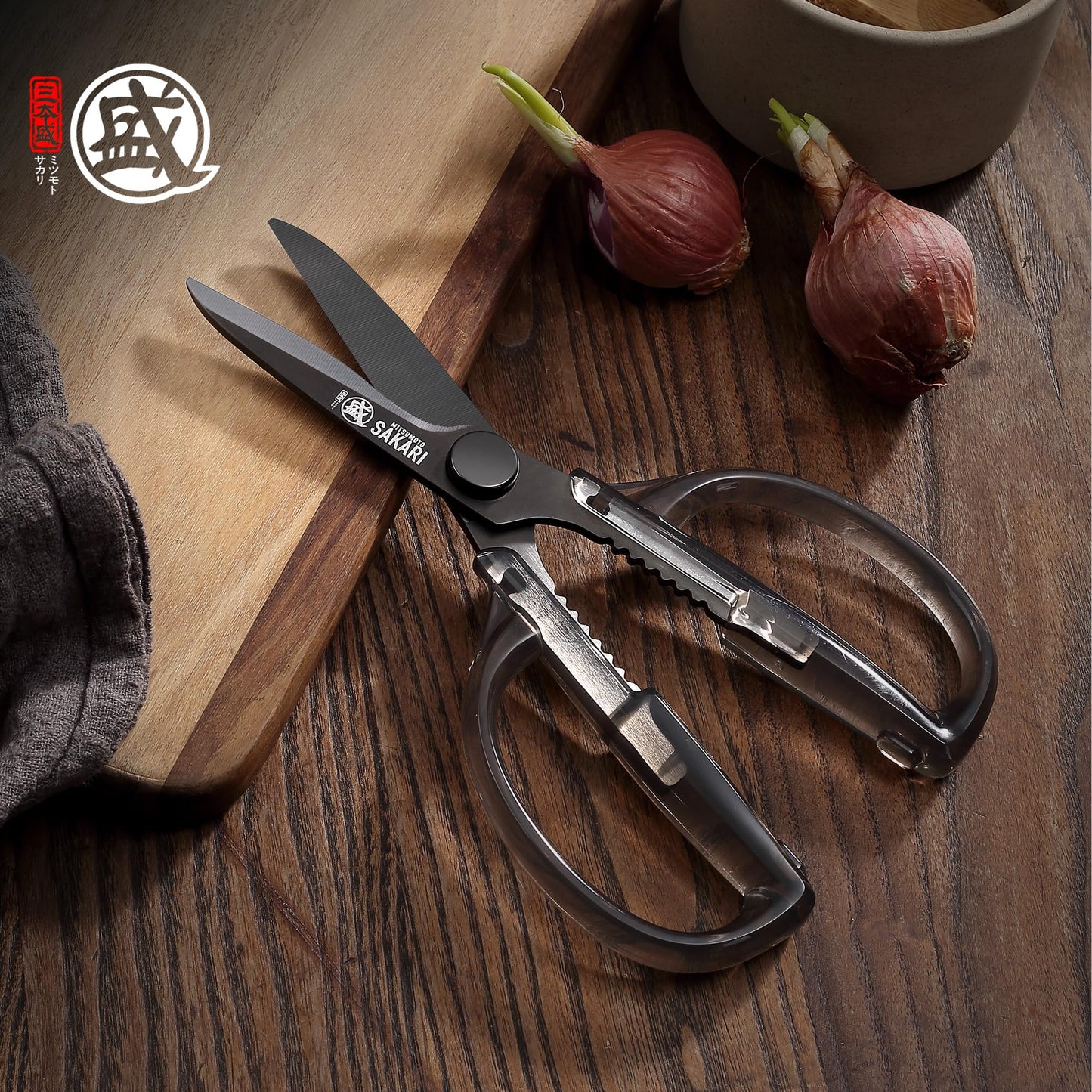 MITSUMOTO SAKARI Japanese Kitchen Scissors, Heavy Duty Detachable Kitchen Shears with Titanium-Plated Stainless Steel Blades, Clear Acrylic Handles for Meat, Fish, Nuts & Vegetables