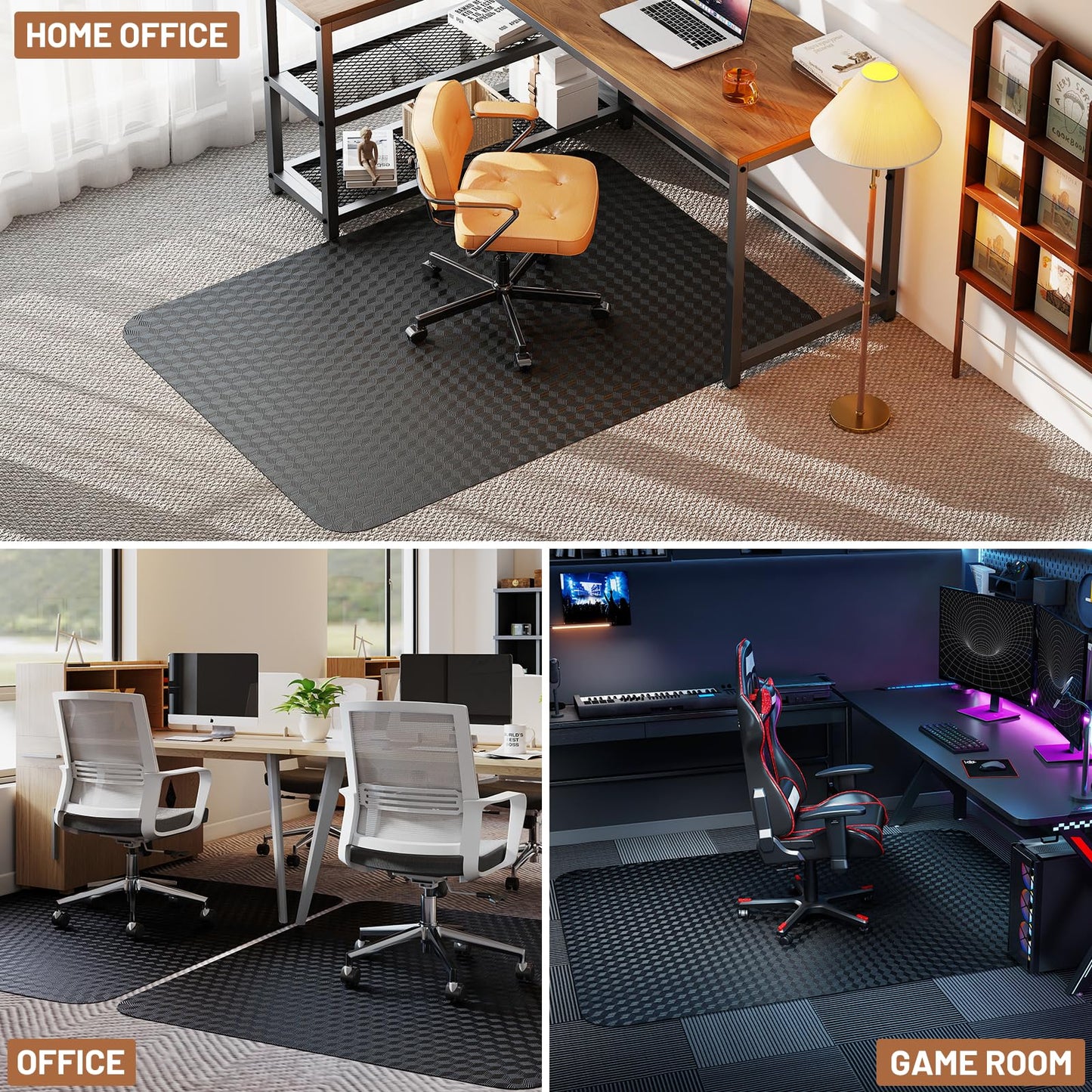 Office Chair Mat for Low Pile Carpet with Lip, 36" x 48" Clear Plastic Heavy Duty Floor Protector, Smooth Glide Desk Chair Mat for Rolling Chairs, Computer Chair Mat for Home Office,Gaming-Black