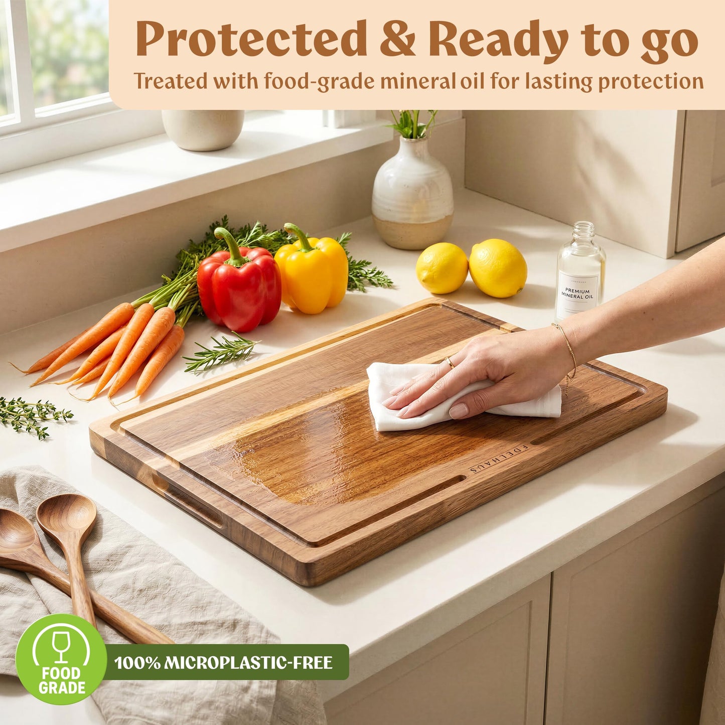 Acacia Wood Cutting Boards for Kitchen, Non-Toxic Chopping Board Set of 3 with Deep Juice Groove for Meat, Cheese & Vegetables - Durable & Double sided with serving Compartments & Holder, Stand