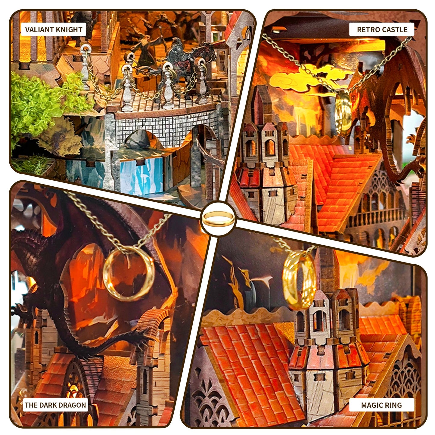 DIY Book Nook Kit,New DIY Dollhouse Booknook Bookshelf Insert Decor,3D Wooden Puzzles with LED,Book Nook Miniature Kit,Birthday Easter Home Decor for Teens Adult (Spirit Valley of The Magic Ring)