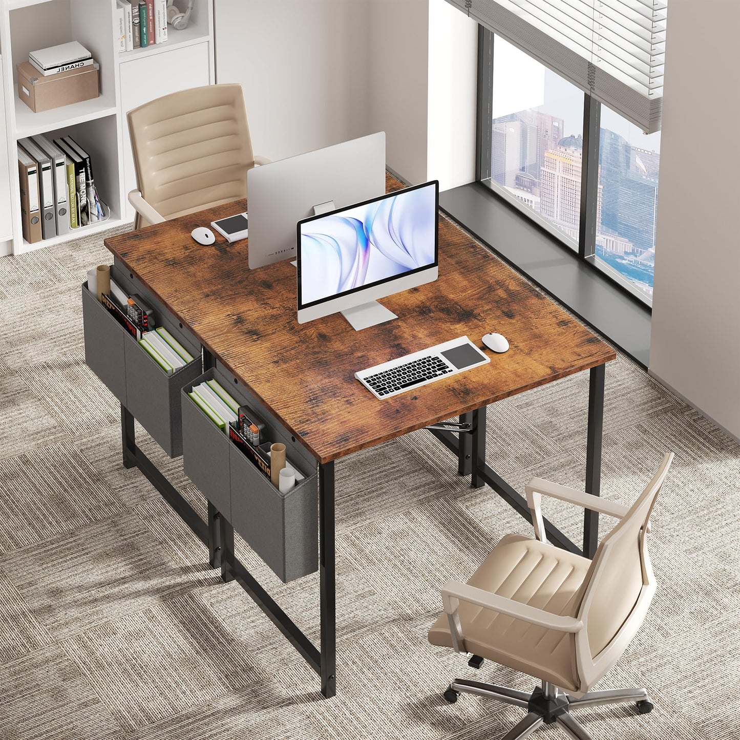 OLIXIS Computer Desk 31 Inch Home Office Desks for Small Spaces, Gaming Writing Study Work Table with Storage Bag for Bedroom, Rustic Brown Space Saving Compact