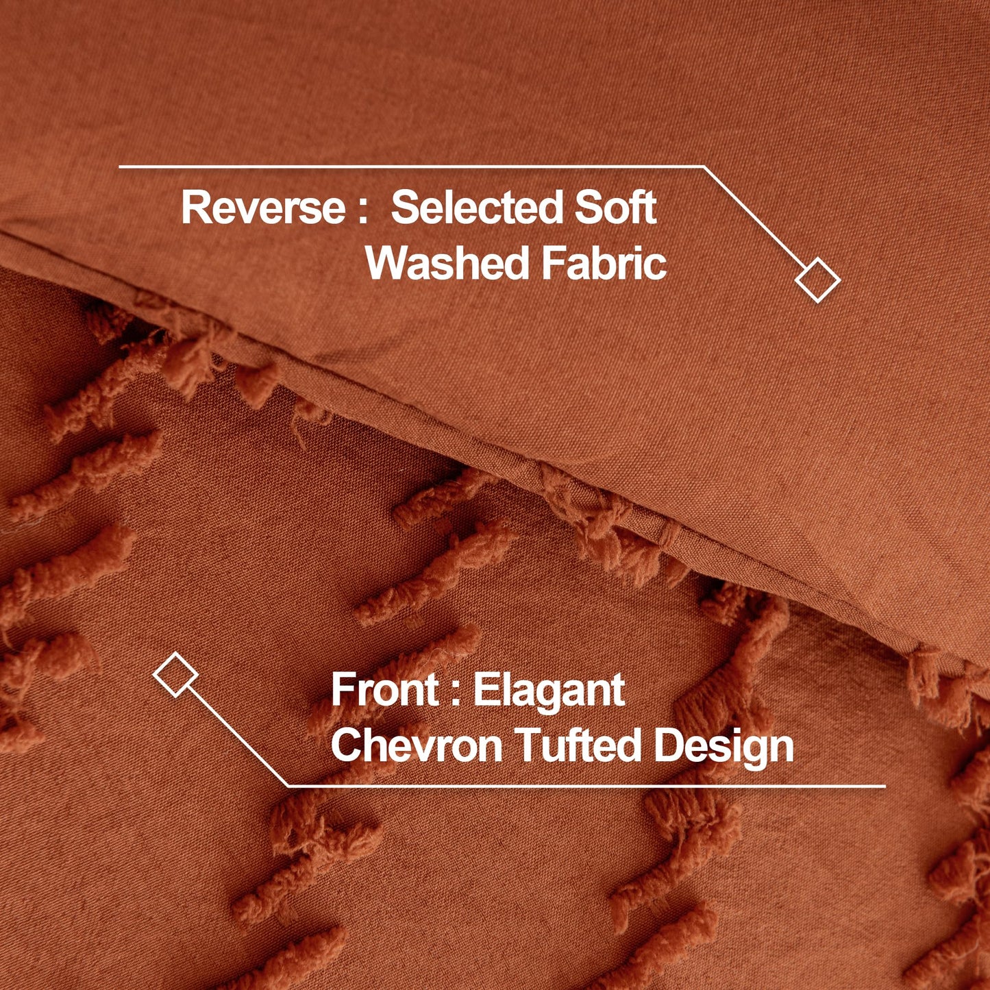 Andency Burnt Orange King Size Comforter, Boho Terracotta Soft Warm Bedding Comforter Sets for King Bed, 3 Pieces Rust Chevron Tufted Aesthetic Microfiber Lightweight Comforter Set