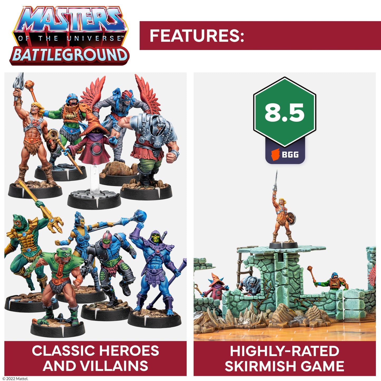 Masters of The Universe Battleground Starter Set - 2-Player Tabletop RPG Board Game - Includes 10 Miniatures of Real Motu Characters Like He-Man and Skeletor - Ages 14 Years + - from Archon Studio