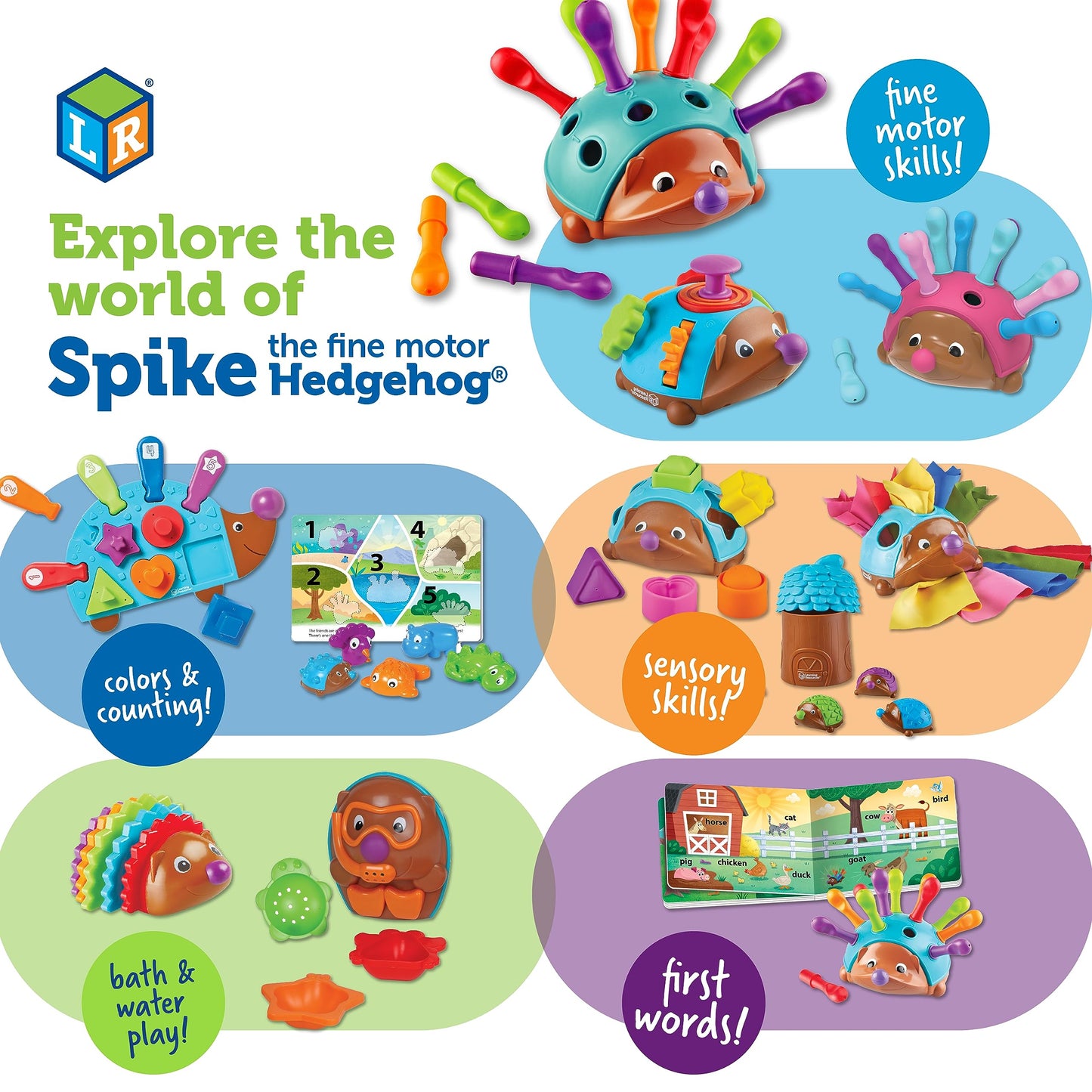 Learning Resources Spike The Fine Motor Hedgehog First Words - 15 Pieces, Age 18 Months+ Toddler Toys, Fine Motor Fun, Preschool Fine Motor Skills, Toddler Activity,