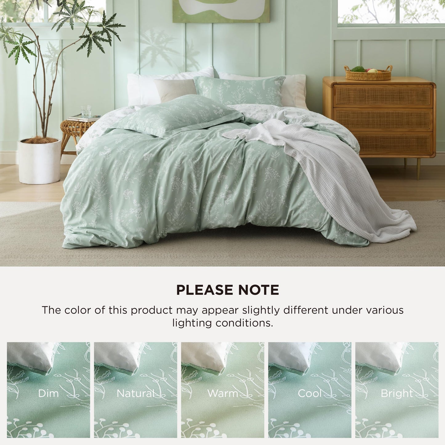 Bedsure Oversized Queen Comforter Set - Sage Green Bed Set, 3 Pieces Cute Floral Bedding, 1 Soft Reversible Botanical Flowers Comforter and 2 Pillow Shams