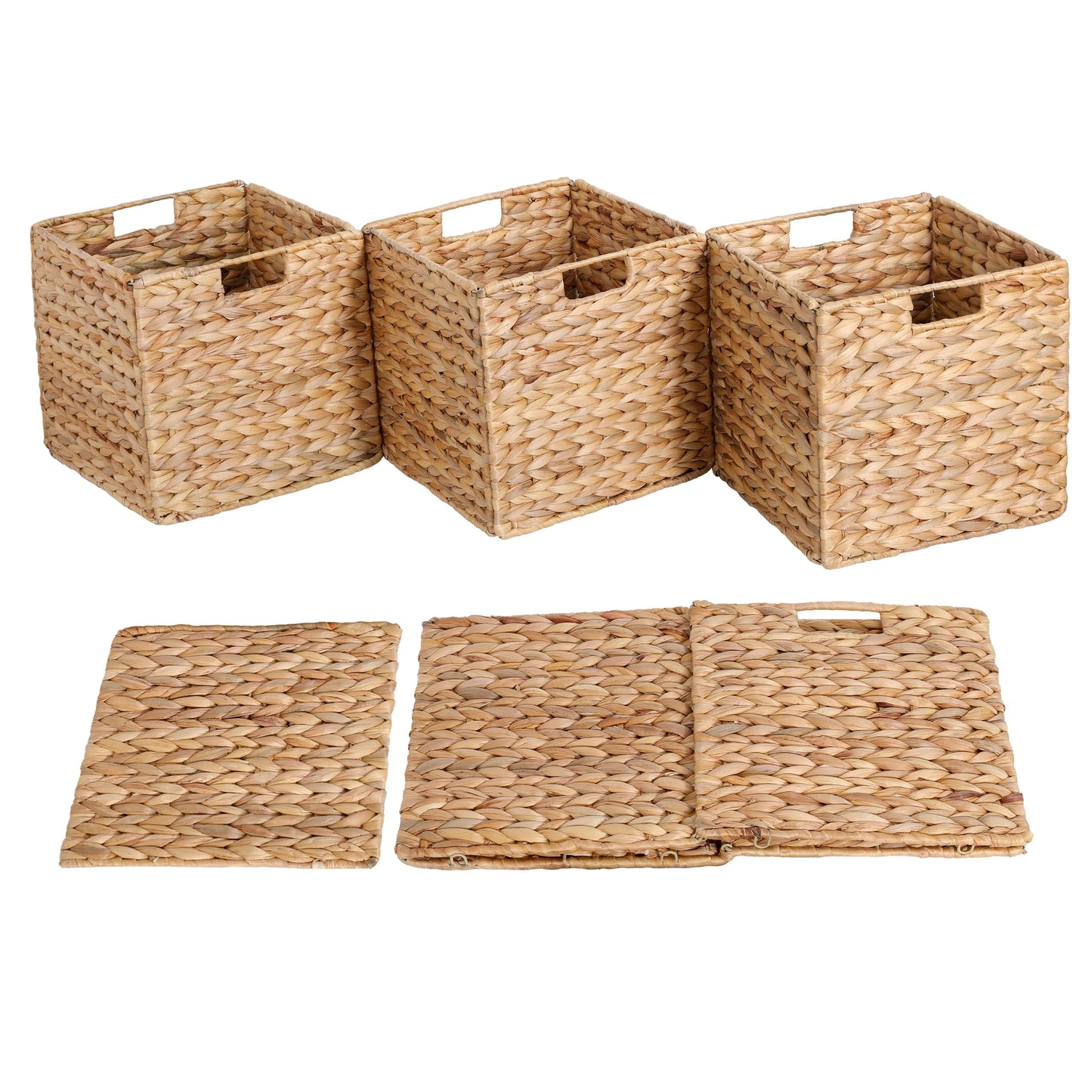 12 x 12 x 12in Water Hyacinth Storage Baskets, Wicker Storage Baskets for Shelves, Foldable Square Bins for IKEA Kallax Set of 3, Large Cubby Rattan Basket, Wicker Basket for Organizing